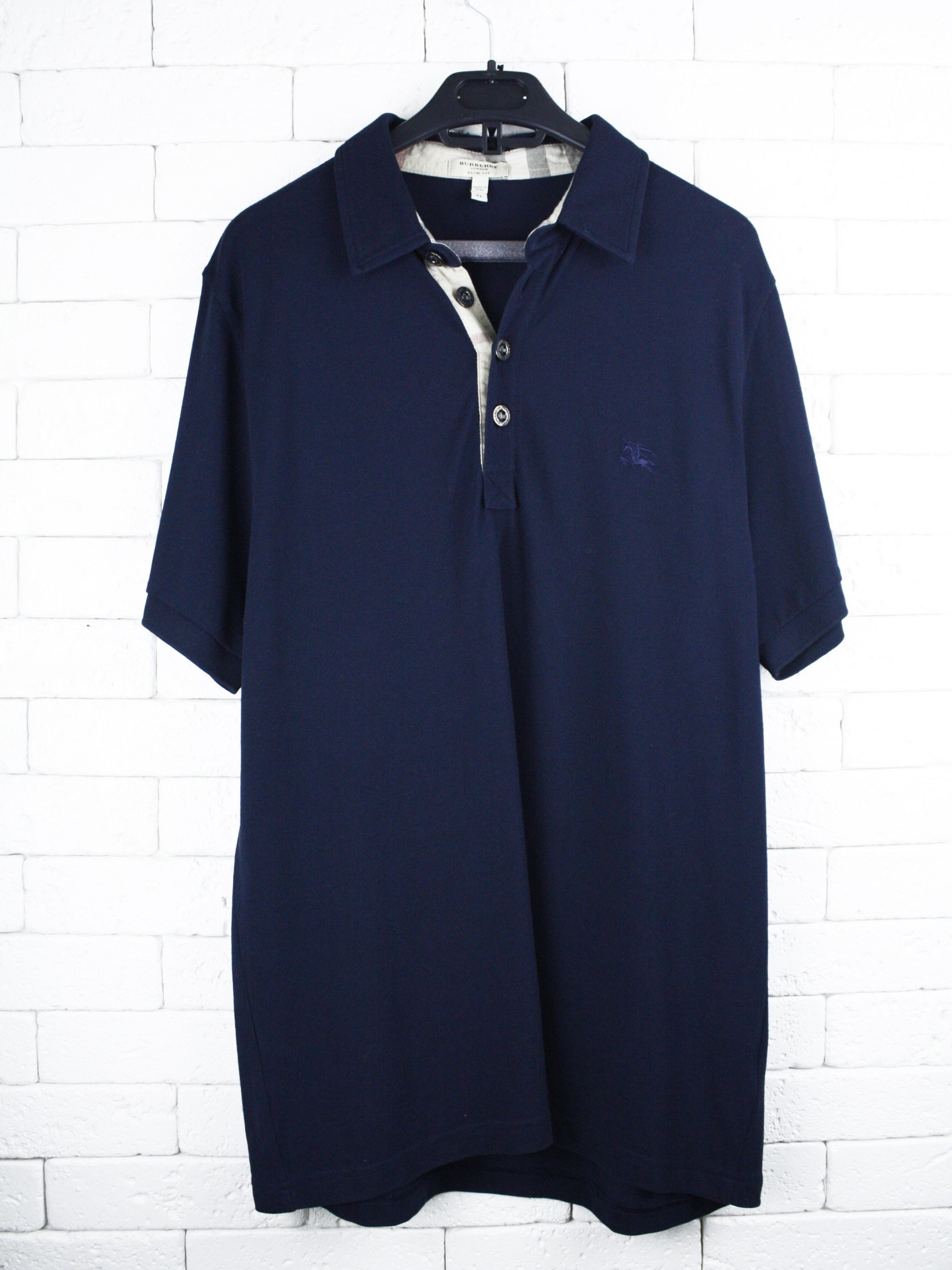 Burberry Burberry Navy Blue Polo Shirt Nova Check PlacketvVintage Size US XL / EU 56 / 4 - 1 Thumbnail
