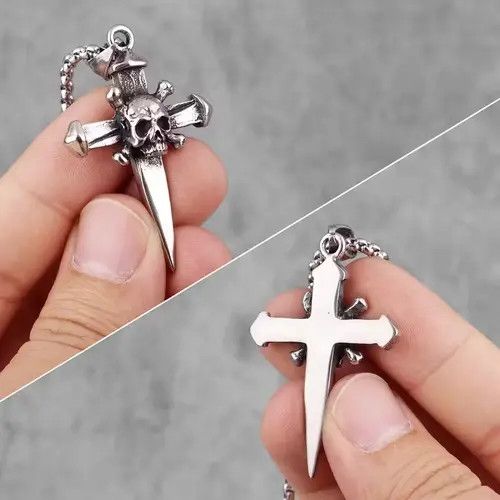 Jewelry Gothic Skull Cross Sword Pendant Necklaces Size ONE SIZE - 3 Thumbnail
