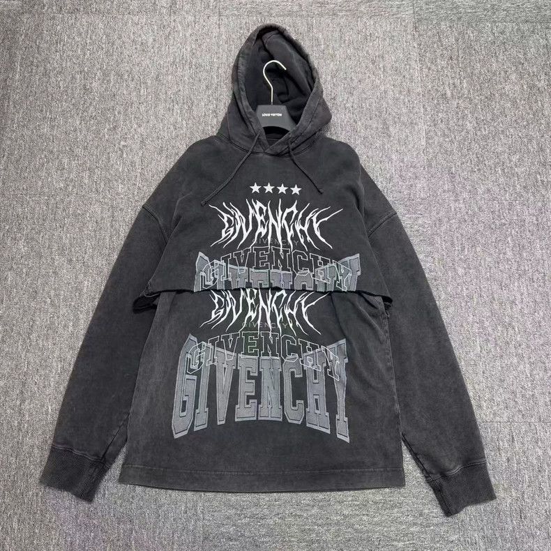 Givenchy Givenchy Washed Distressed Double-Layer Hooded Sweatshirt Size US M / EU 48-50 / 2 - 1 Thumbnail