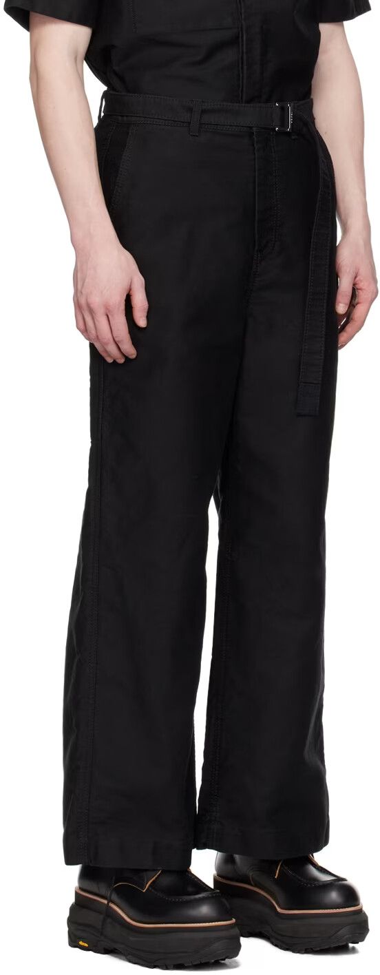 Sacai Black Wide-Leg Belted Cotton-Moleskin Trousers Size US 30 / EU 46 - 6 Thumbnail