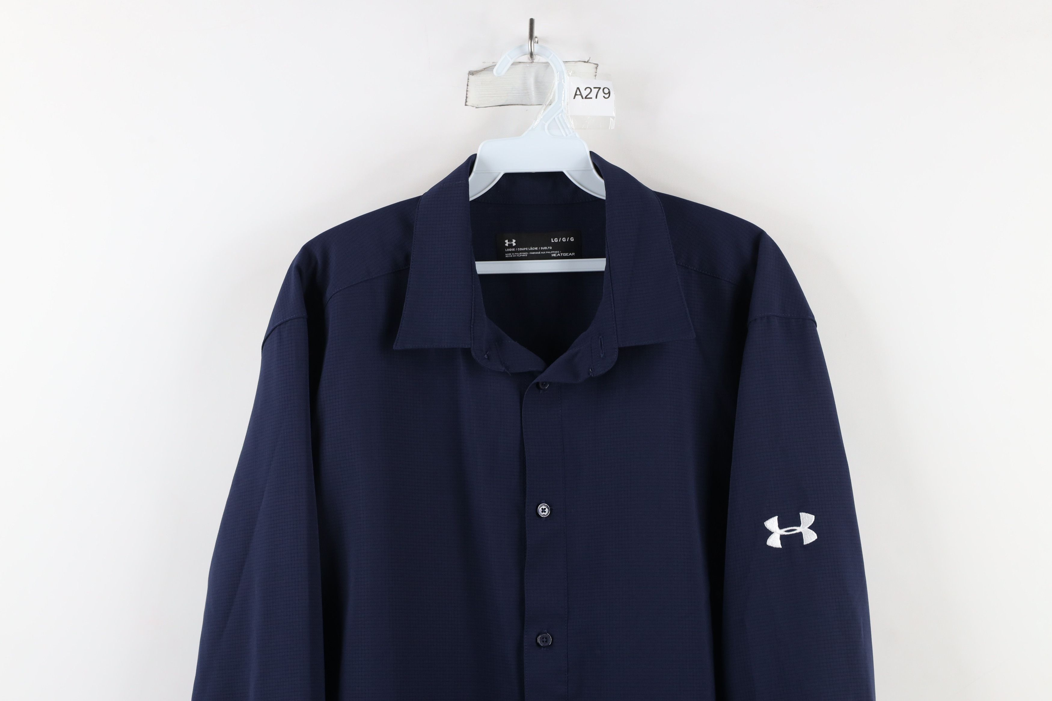 Under Armour × Vintage Under Armour Loose Fit Knit Collared Button Shirt Navy Blue Size US L / EU 52-54 / 3 - 2 Thumbnail
