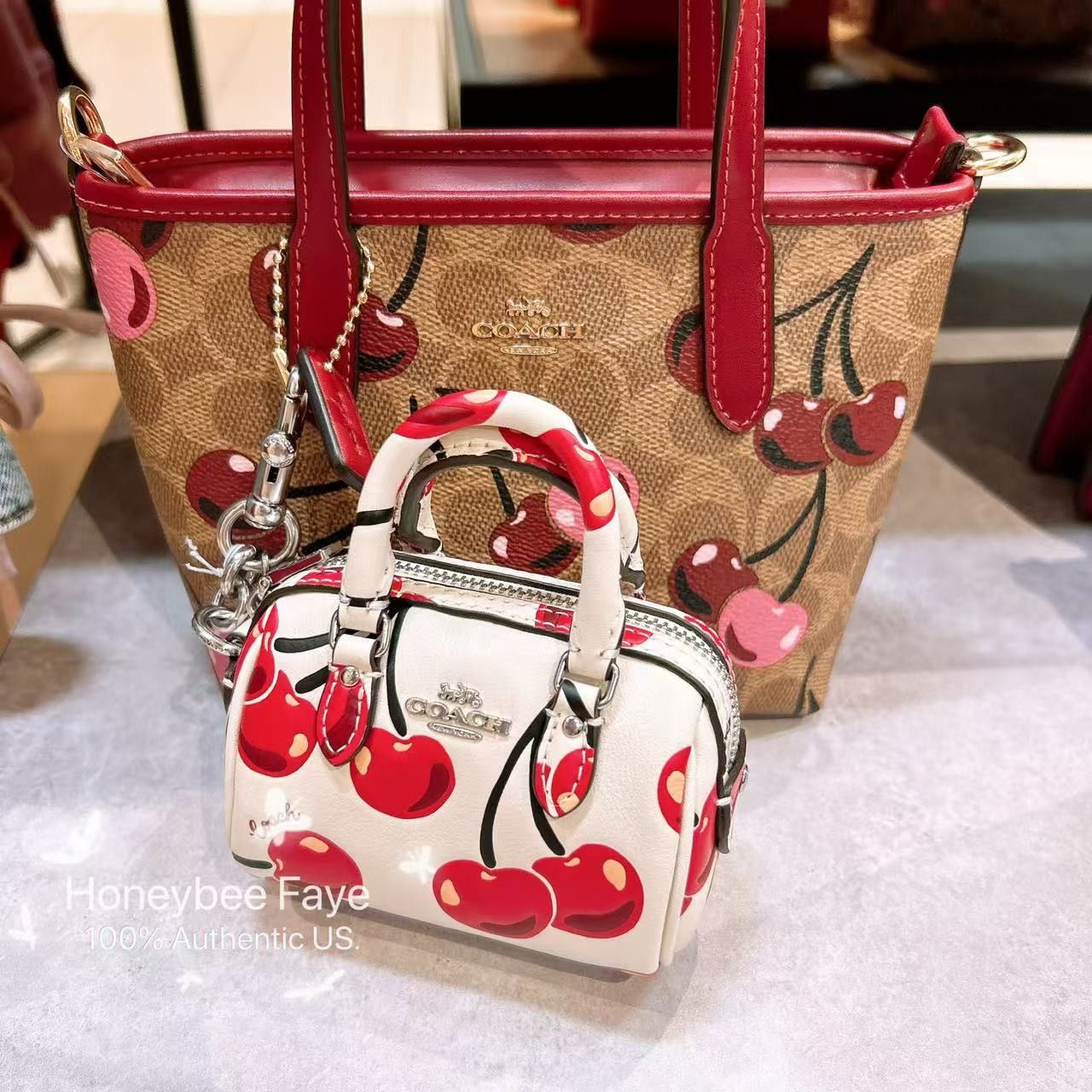 Coach 🍒 Mini Rowan Bag Charm With Cherry Print CZ082 Size ONE SIZE - 3 Thumbnail
