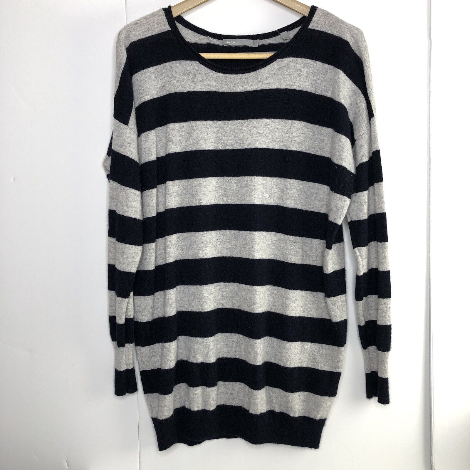 Vince VINCE Womens 100% Cashmere Sweater Sz L Black Gray Stripe Size L / US 10 / IT 46 - 3 Thumbnail