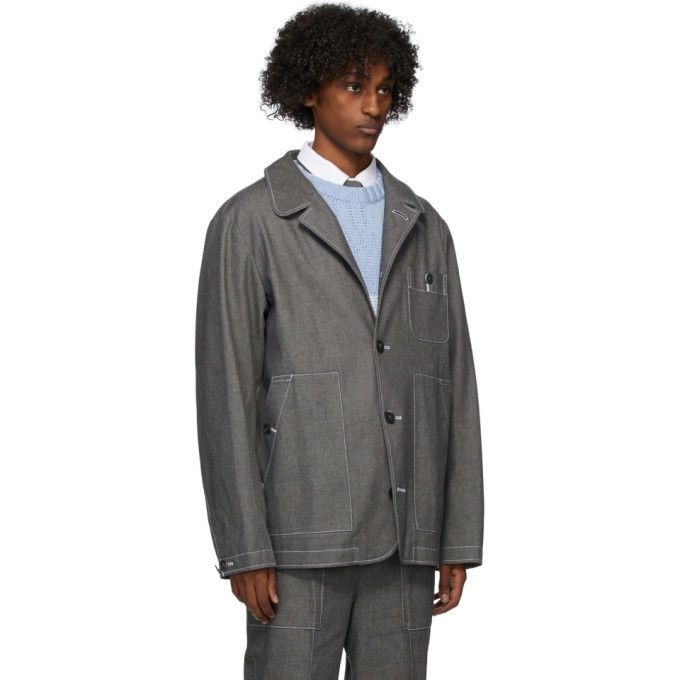 Thom Browne Sz3 Japanese Denim Round Collar Pocket Jacket Size US L / EU 52-54 / 3 - 2 Thumbnail