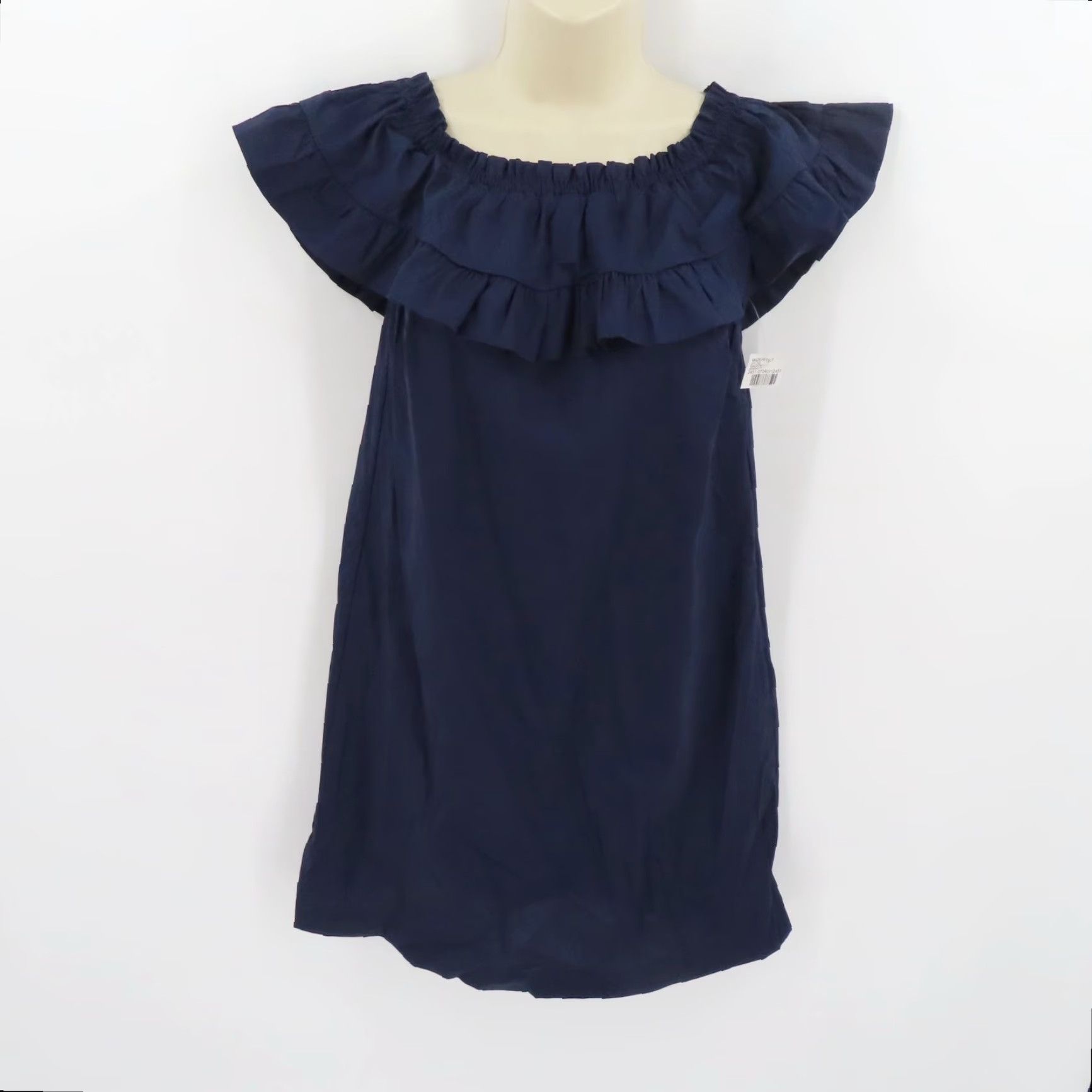 Vintage Women Medium Made in Italy Navy Blue Cotton Blend Ruffle Off Shoulder Dress NEW Size M / US 6-8 / IT 42-44 - 7 Thumbnail