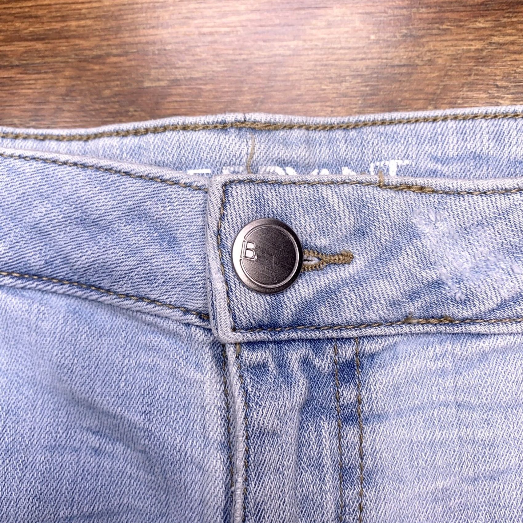 Vintage Lane Bryant Girlfriend Short 22 Blue Cut Off Light Wash Denim 5-Pocket Logo Distressed Plus Womens Clothing Size 22 Jeans Modern blue Size 40" / US 18 - 3 Thumbnail