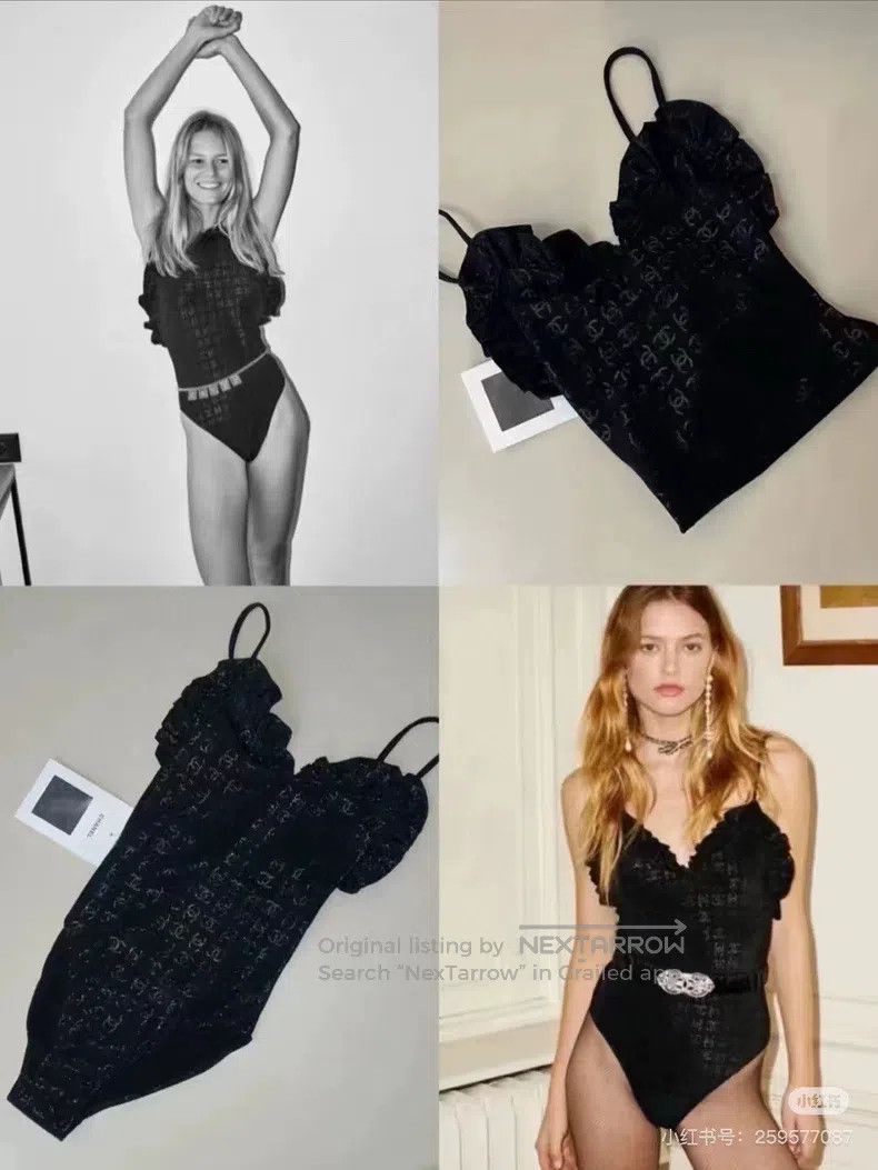Chanel Chanel Black lace dark pattern full logo swimsuit Size 42" / US 20 - 7 Thumbnail