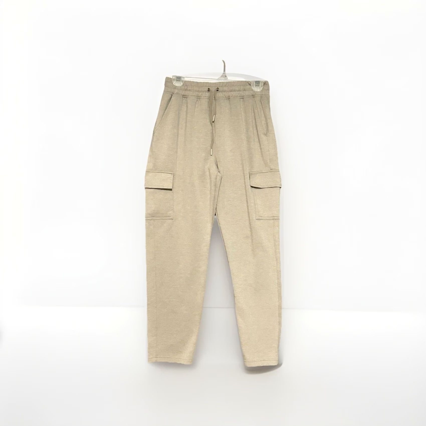 Vintage Yogalicious Jogger Pants Women Medium Tan Elastic Waist Cargo Pockets Knit 26 Inseam Size 32" / US 10 / IT 46 - 3 Thumbnail