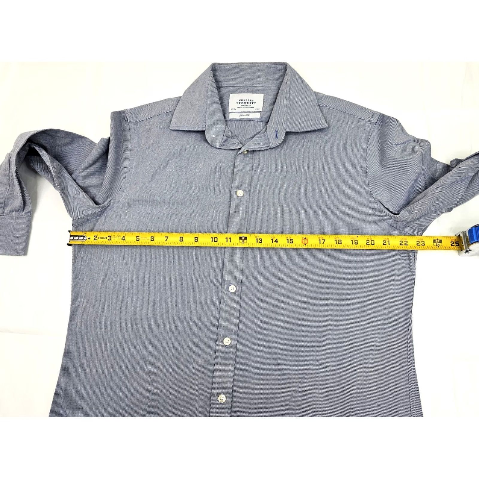 Charles Tyrwhitt Charles Tyrwhitt Slim Fit Button Striped Shirt Men L Blue Dress Shirt Sleeve Long Pattern Striped Non-Iron Chest 46 in Adults Mens Size 42R - 6 Thumbnail