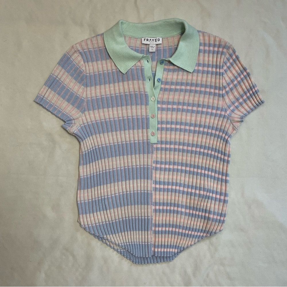 Other NWT New Frayed Alissa Crop Striped Ribbed Short Sleeve Cott Size L / US 10 / IT 46 - 7 Thumbnail