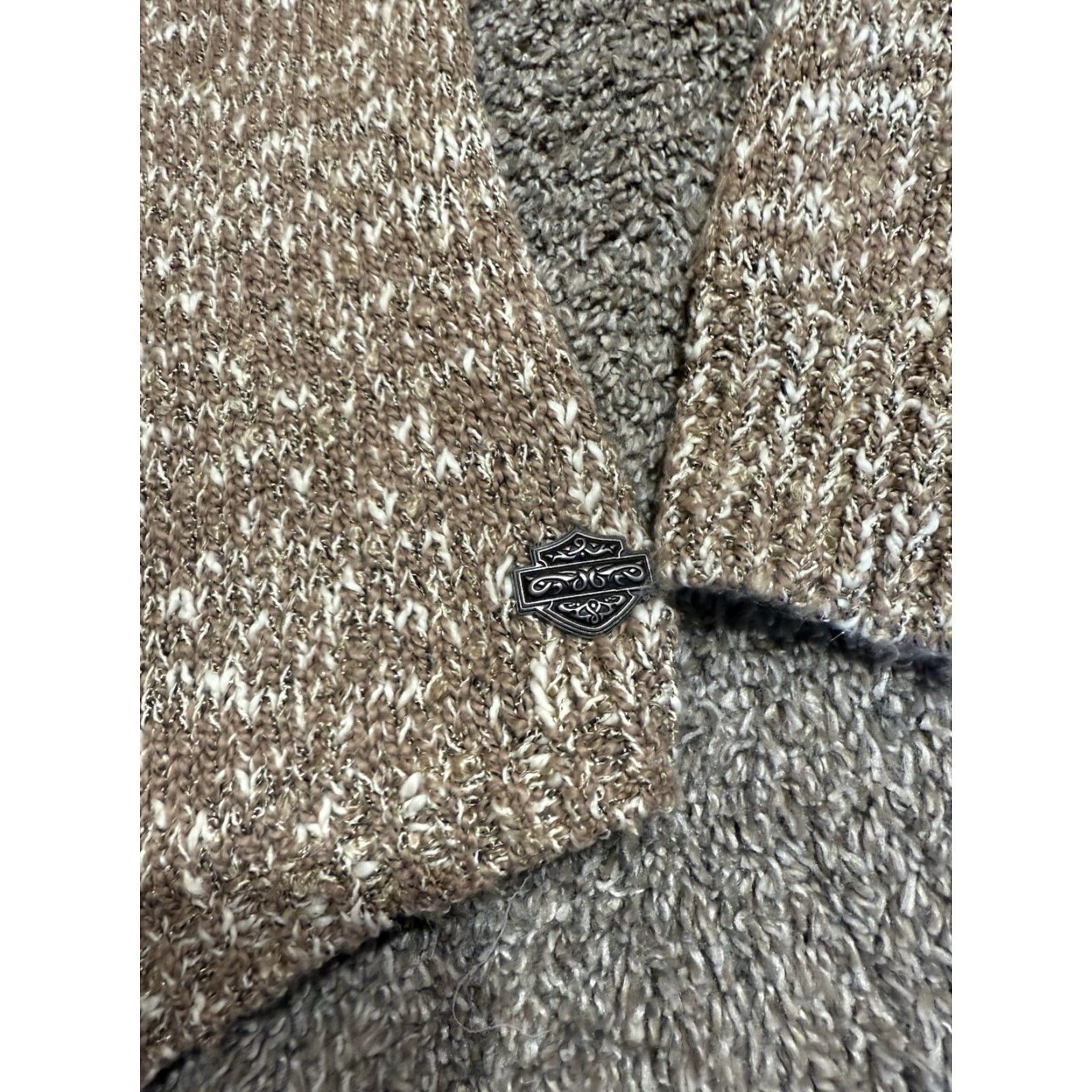 Harley Davidson Harley-Davidson Sweater Womens Size S Brown Open Layer Cardigan 1724 Logo Studded Raglan Sleeve Knit Acrylic Cotton Polyester Size S / US 4 / IT 40 - 4 Thumbnail