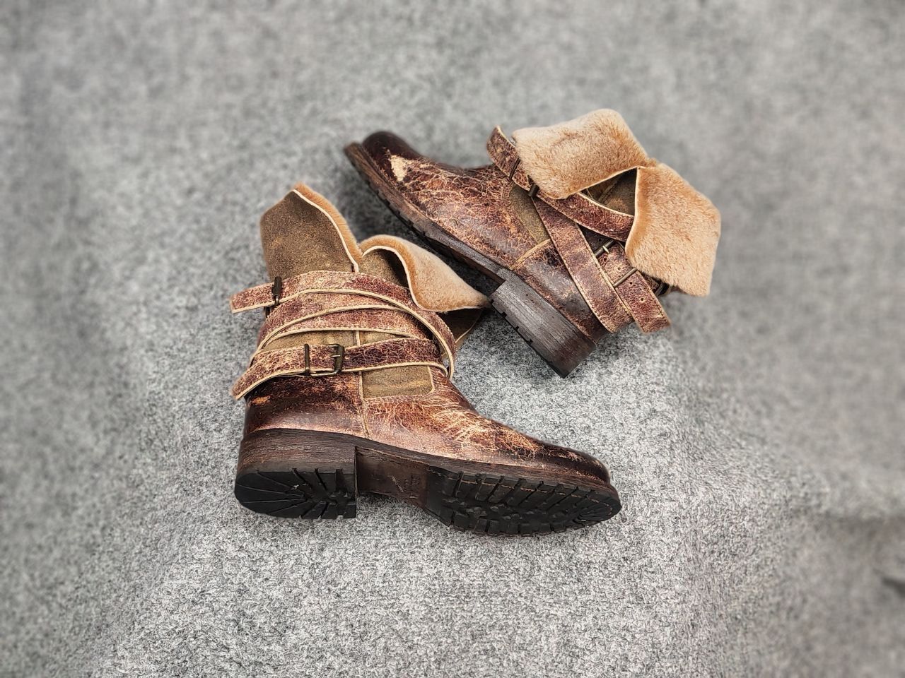 Sendra Sendra handmade design Ankle Brown Leather Womens fur boots Size US 7 / IT 37 - 3 Thumbnail