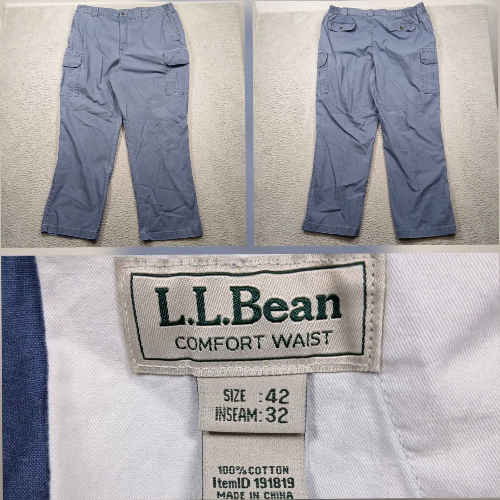 Vintage VINTAGE LL Bean Cargo Pants Mens 42x32 Blue Comfort Waist Cotton Utility Pants Size US 42 / EU 58 - 2 Thumbnail