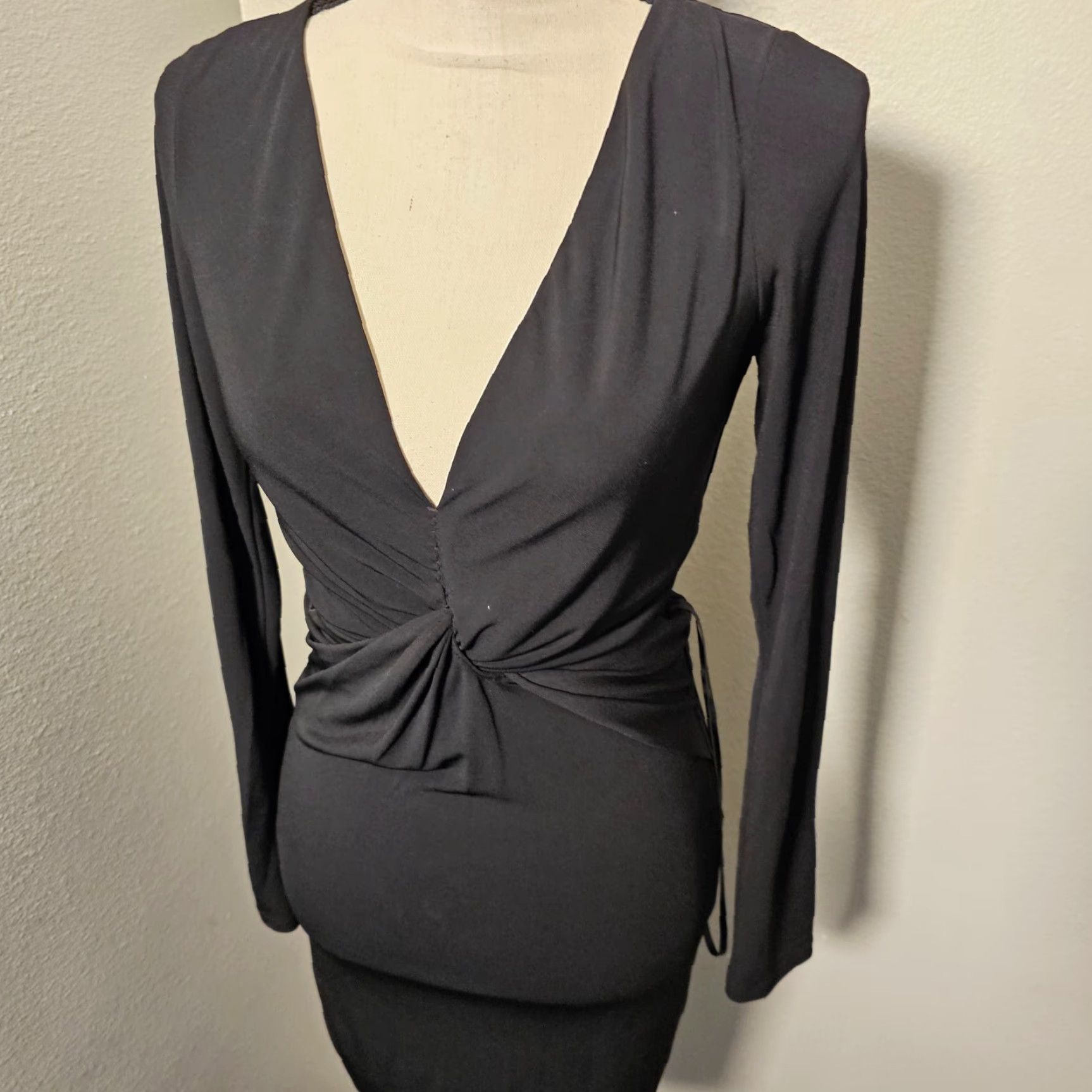Vintage VINTAGE Arden B Women's Bodycon Dress Knit V-Neck 3/4 Sleeve Black Fall Spring Party Size M / US 6-8 / IT 42-44 - 2 Thumbnail