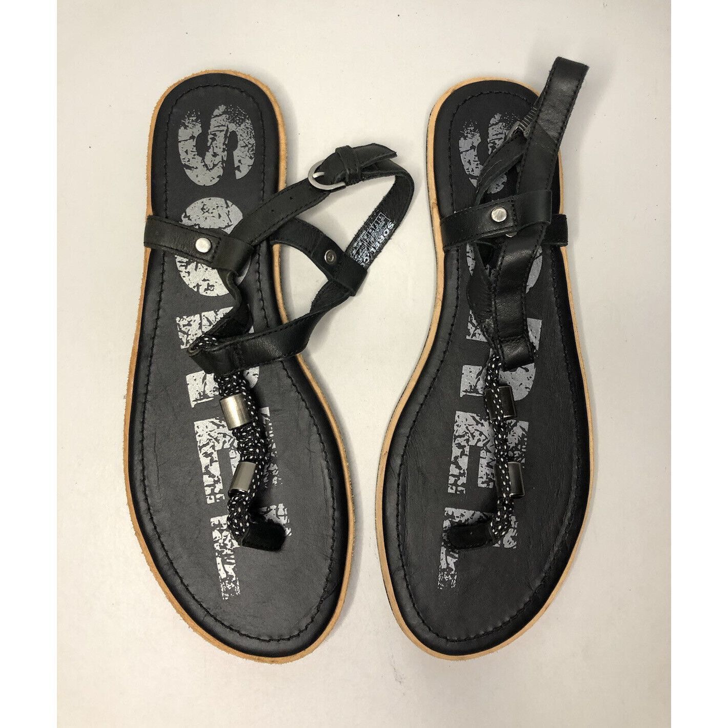 SOREL Sorel Black Leather Thong Casual Ankle Strap Flats Sandals W Size US 9 / IT 39 - 2 Thumbnail