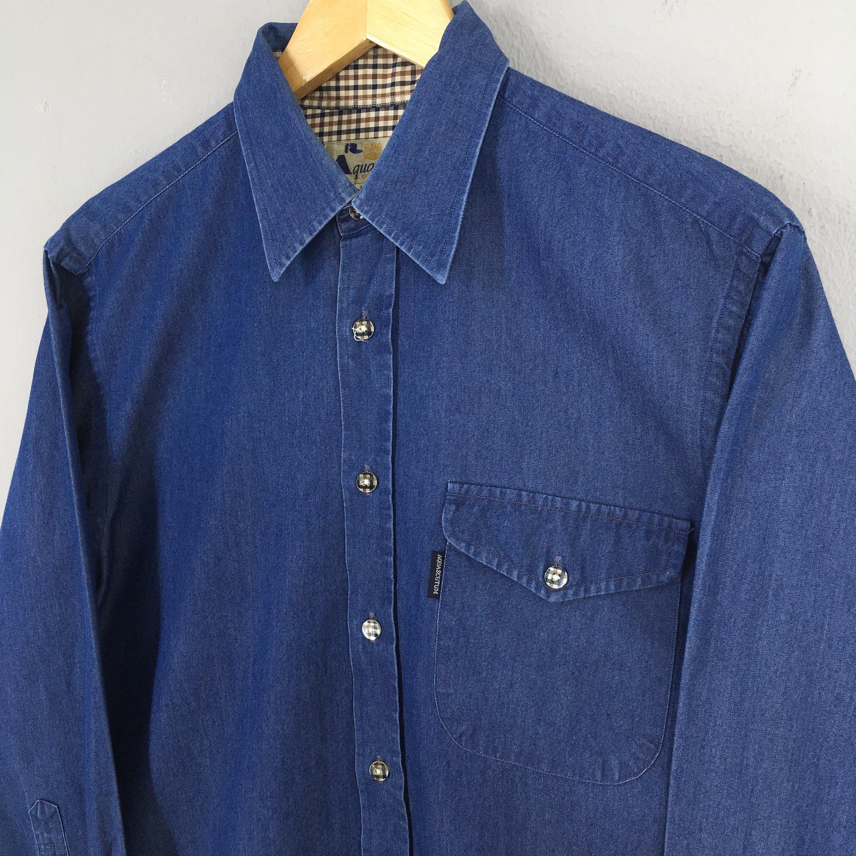 Aquascutum × Vintage Vintage 90's Aquascutum London Blue Shirt Medium Size US M / EU 48-50 / 2 - 3 Thumbnail