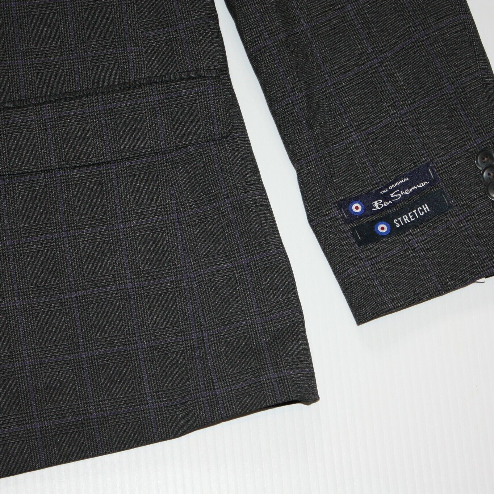 Ben Sherman Stretch Gray Windowpane Plaid Suit Separates Jacket sz 44R Size 44R - 2 Thumbnail