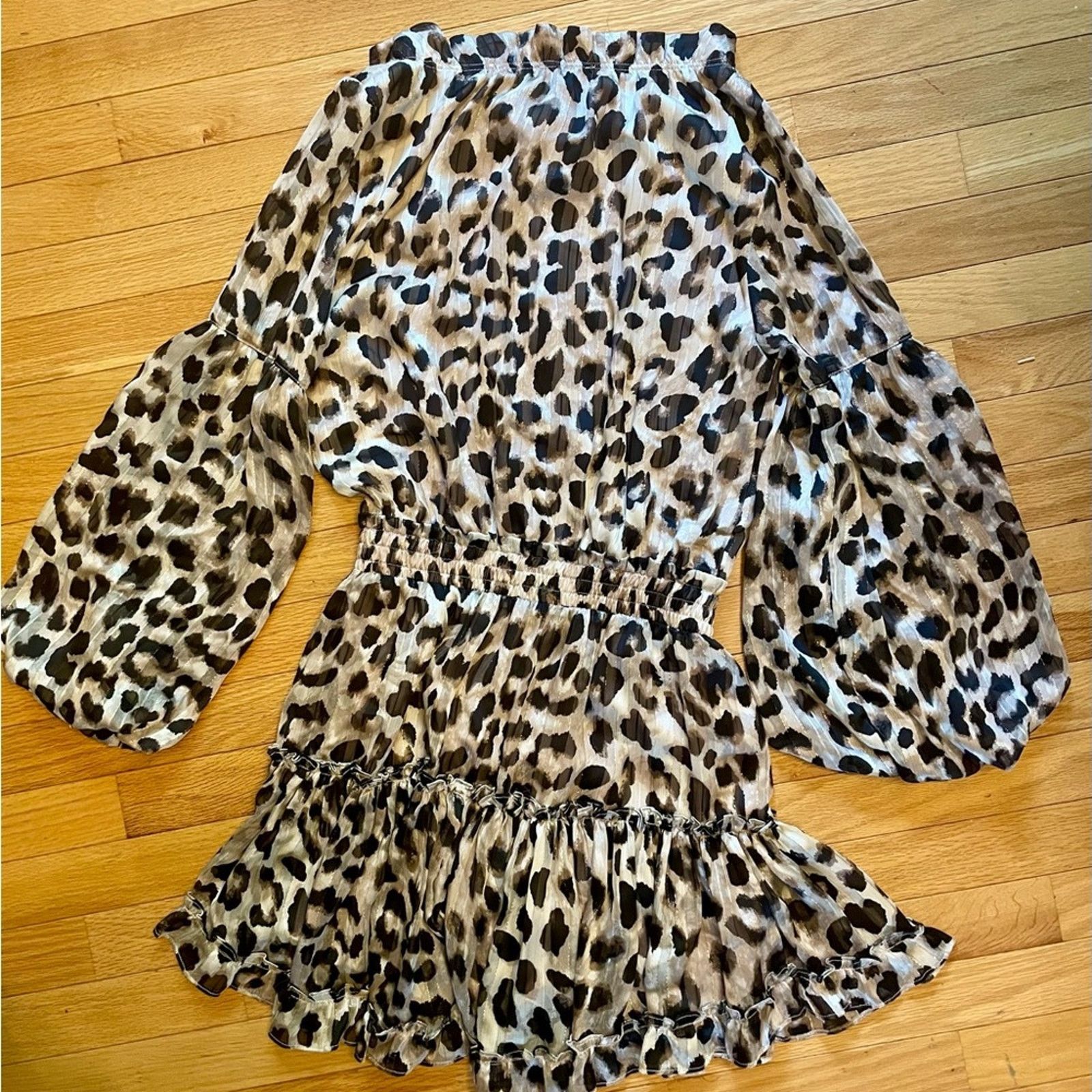 BuddyLove Buddy Love Beige and Black Leopard Print Ruffle Dress Size M / US 6-8 / IT 42-44 - 7 Thumbnail