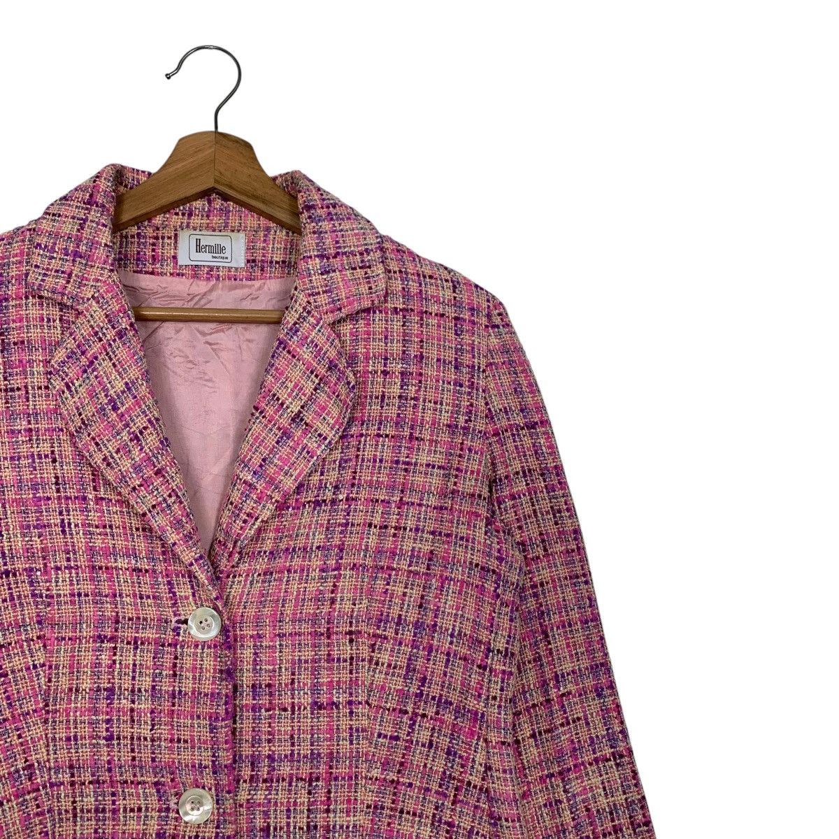 Vintage HERMILLE BOUTIQUE Pink Tweed Jacket #2747-C124 Size S / US 4 / IT 40 - 4 Thumbnail