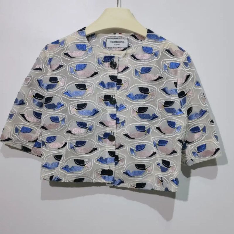 Thom Browne Thom Browne Women's White Embroidered Cardigan 0089 Size S / US 4 / IT 40 - 1 Thumbnail