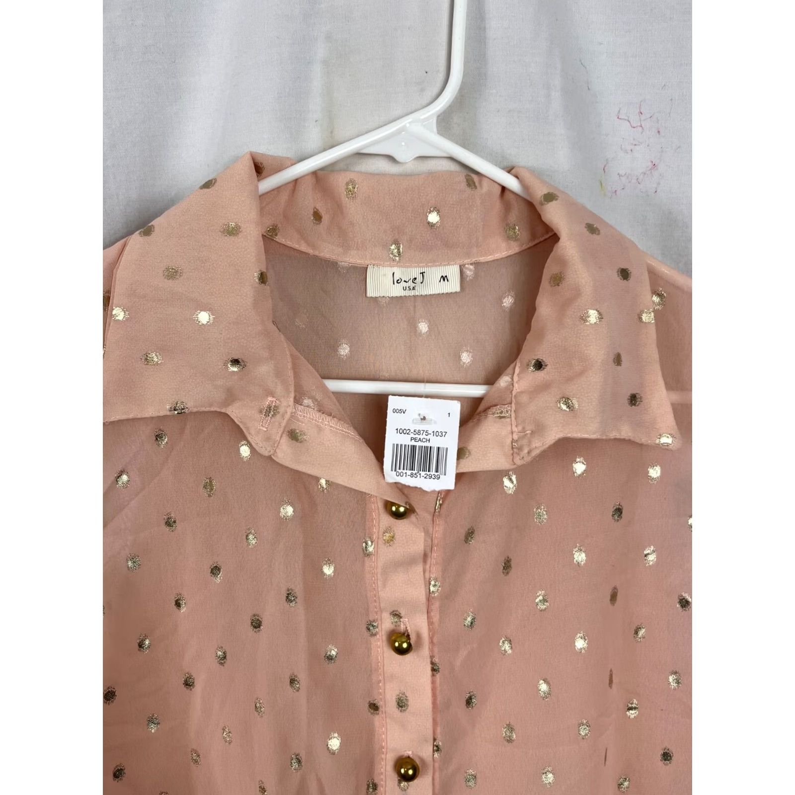 Vintage Love J Shirt Women Medium Button Up Sheer Sleeveless Casual Tank Blouse Peach gold buttons 31227-20K Size M / US 6-8 / IT 42-44 - 4 Thumbnail