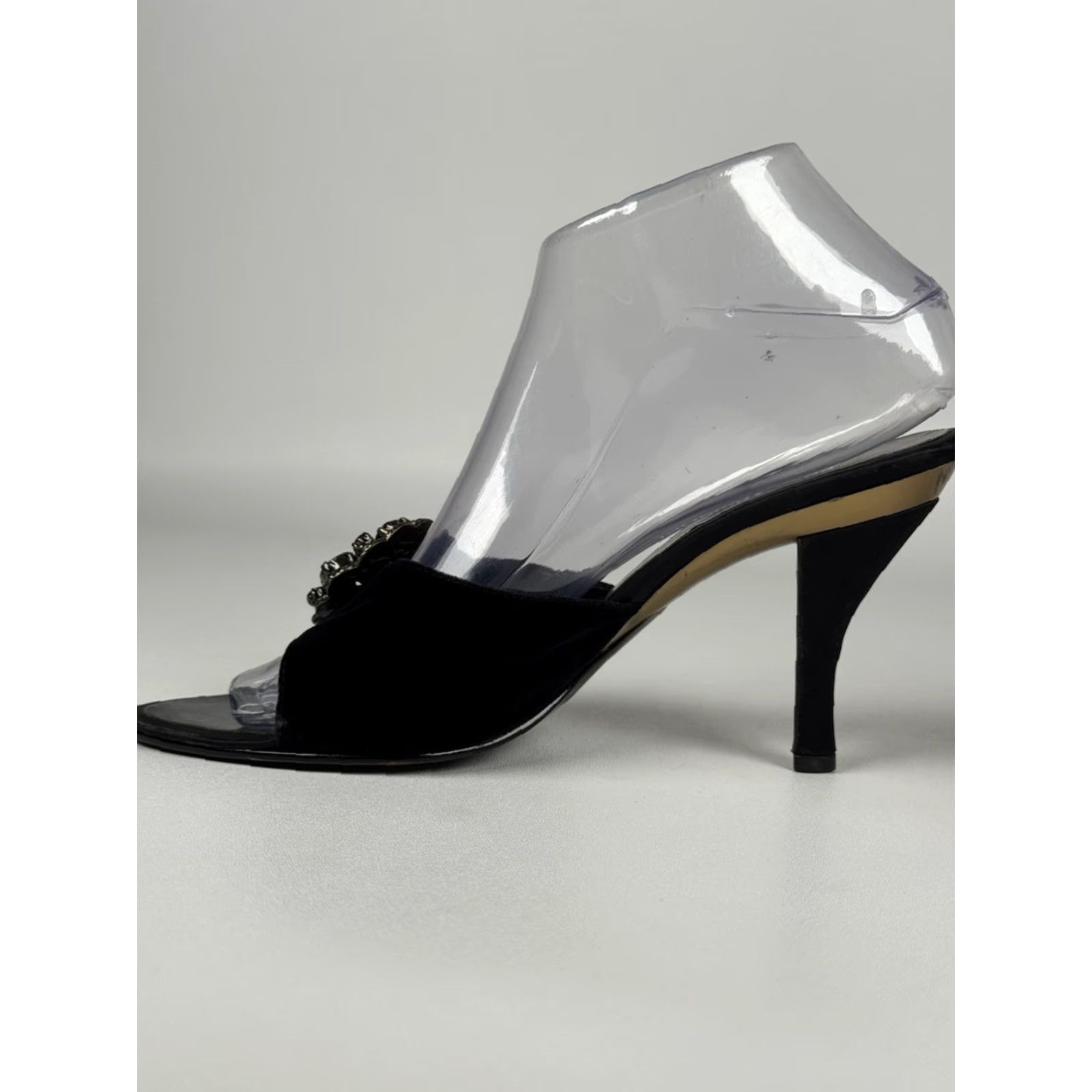 Vintage VINTAGE Enzo Angiolini Black Gold Bejeweled Open Toe Heels Pump Size 7.5 Women Size US 8 / IT 38 - 4 Thumbnail