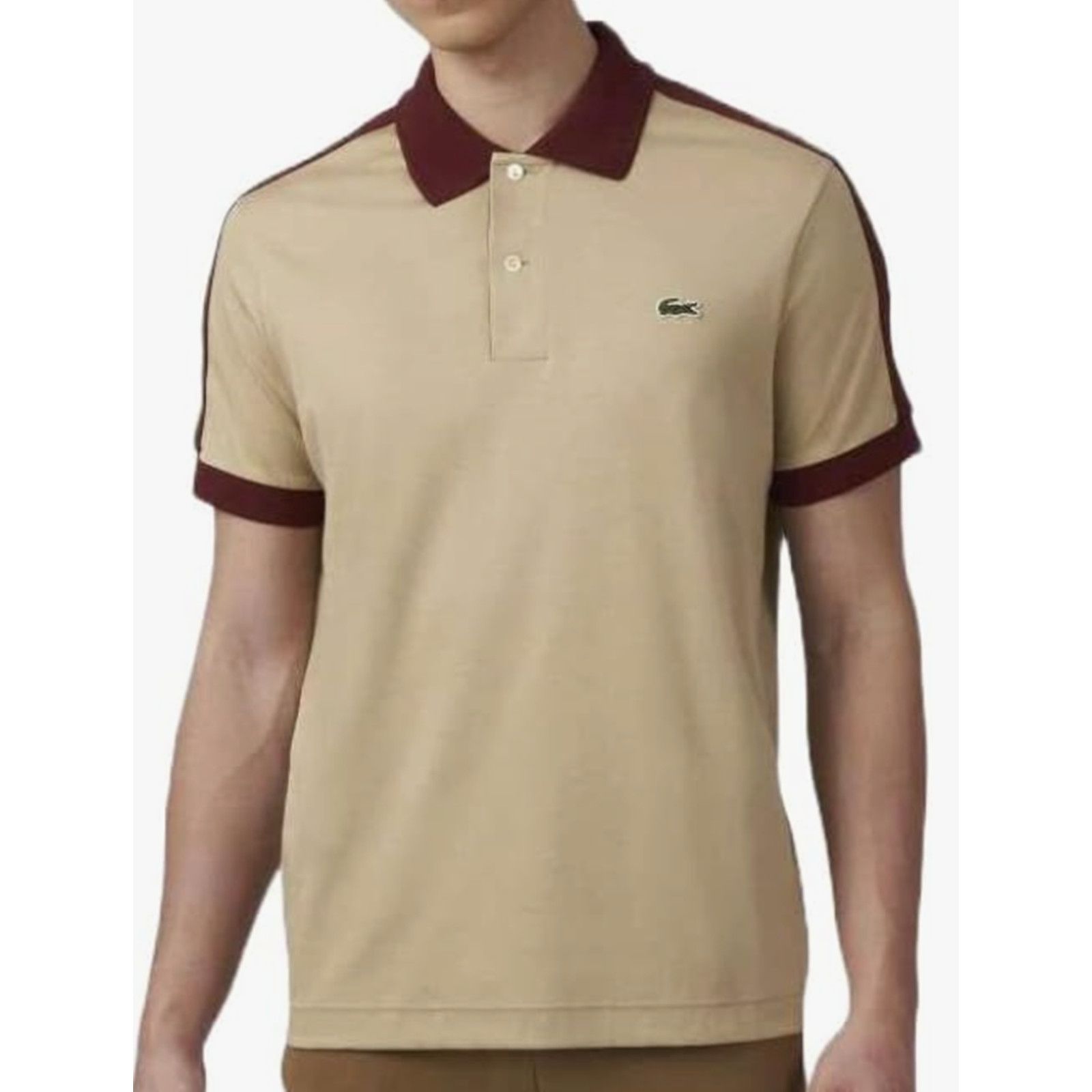 Lacoste Men's Short Sleeve Tape Detail Polo Shirt Tan 3XL