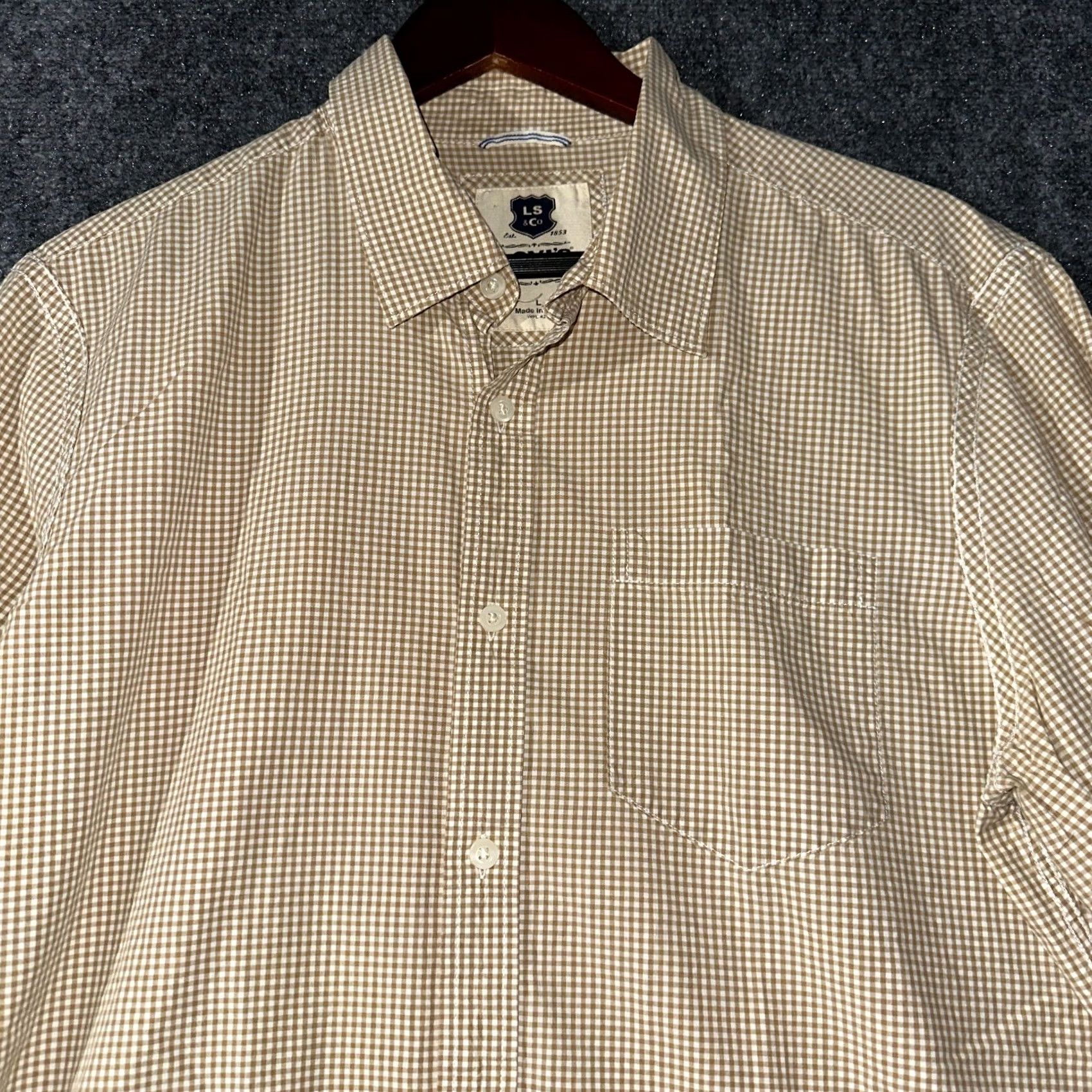 Levi's VINTAGE Levis Shirt Mens L Tan Gingham Check Cotton Long Sleeve Button Up Pocket Size US L / EU 52-54 / 3 - 4 Thumbnail