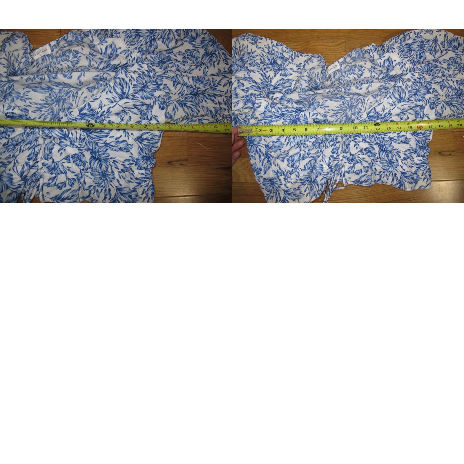 Vintage Vestique Crop Top Women's L Blue White Floral 100% Cotton Puff Sleeve Tie Front Shirt Cropped Blouse Vintage No N/A Size L / US 10 / IT 46 - 8 Thumbnail