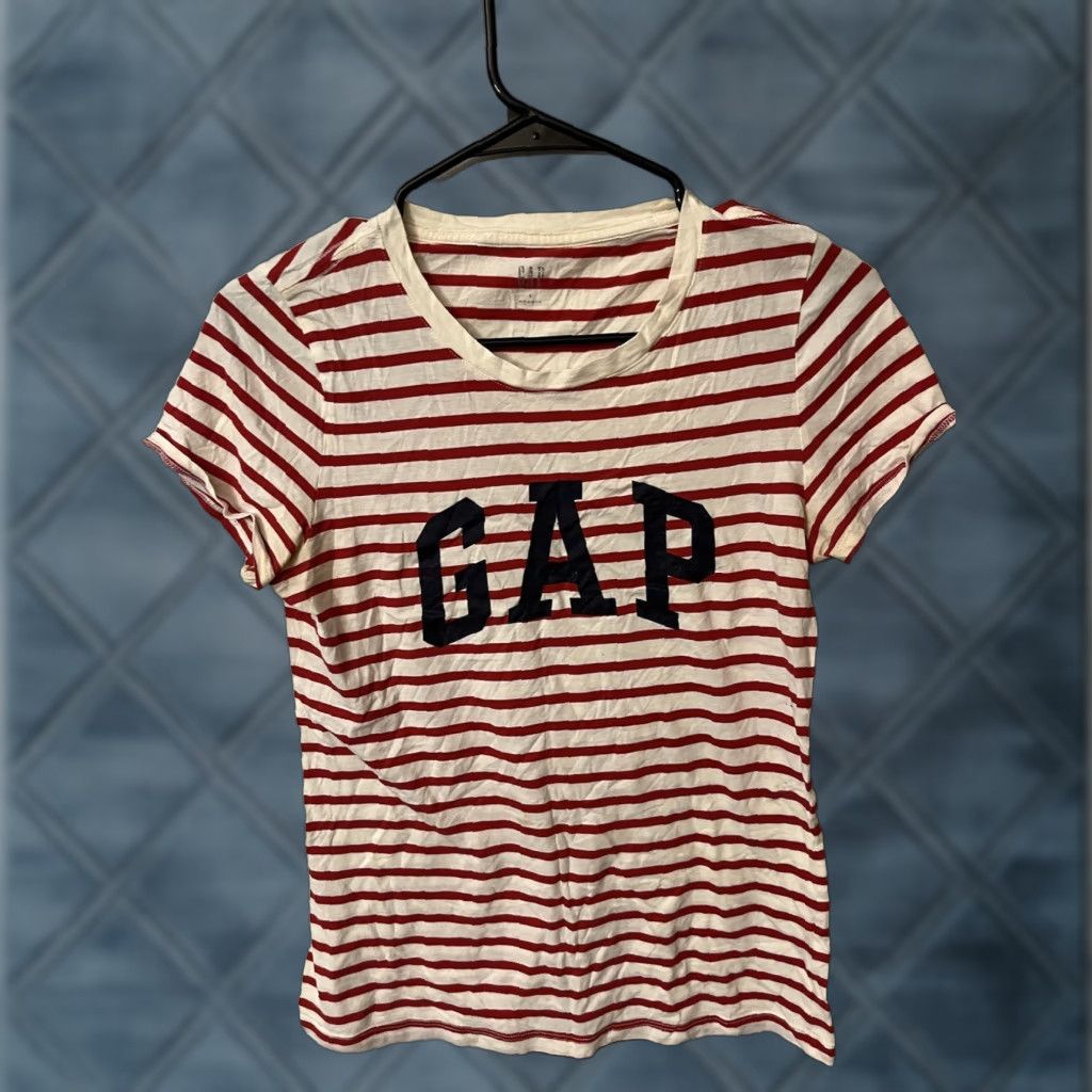 Gap VINTAGE Gap Cotton Crew Neck T-Shirt Red Small Women Short Sleeve Striped Size S / US 4 / IT 40 - 1 Thumbnail