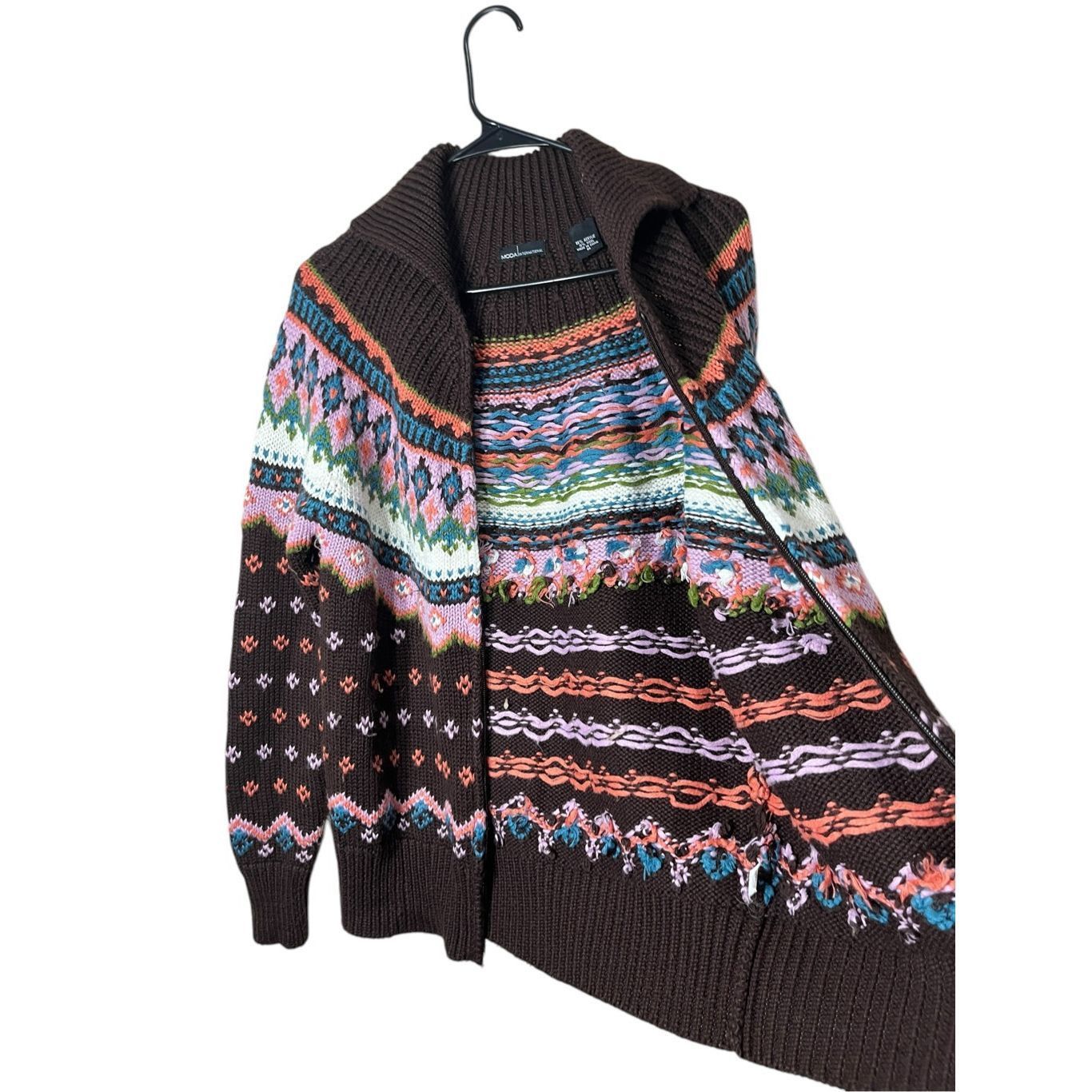Other Vintage Moda International Wool Blend Fair Isle Zip Front Sweater Size Medium Size M / US 6-8 / IT 42-44 - 6 Thumbnail