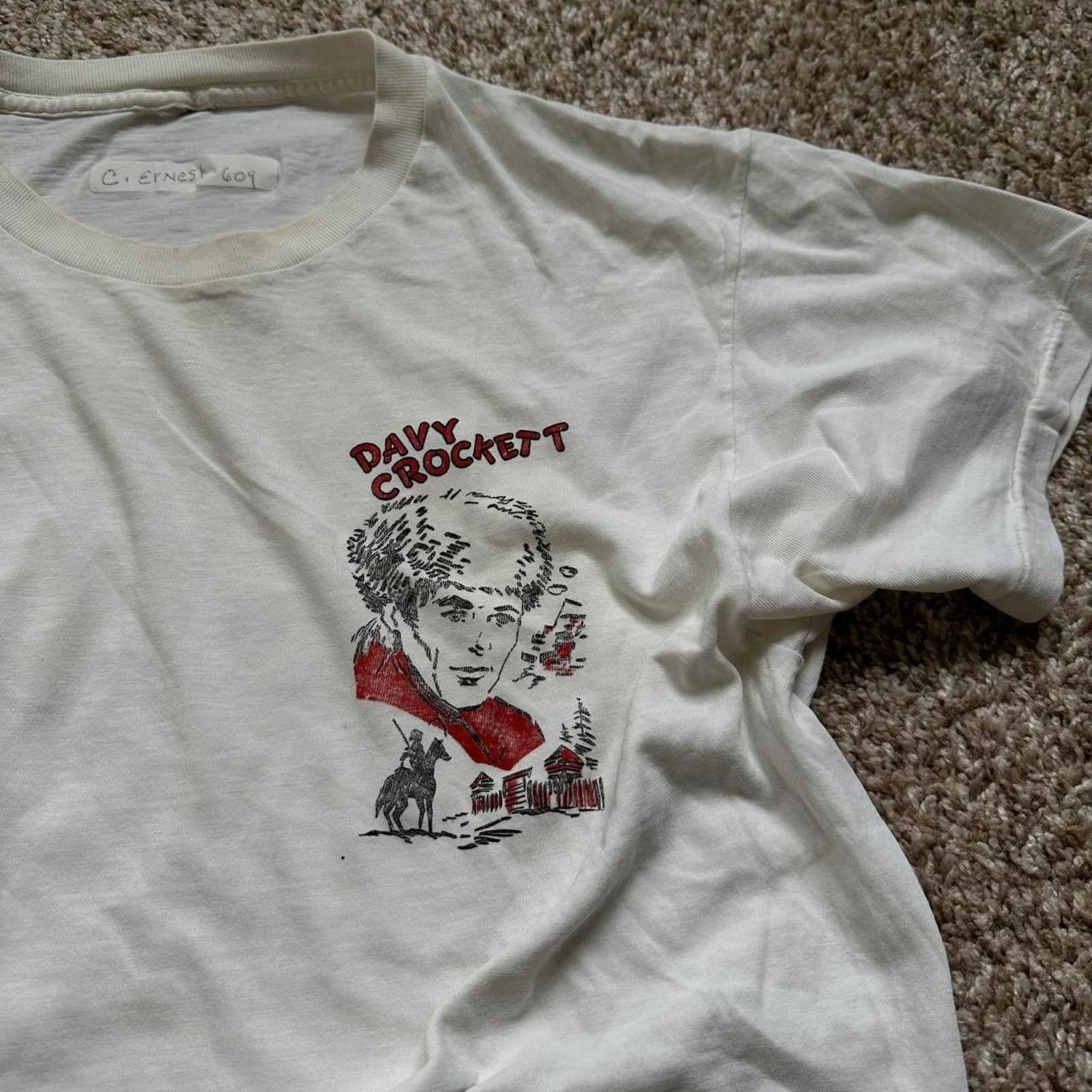 Vintage Rare Vintage 60s 70s Davey Crockett White Graphic Shirt Top Size US L / EU 52-54 / 3 - 4 Thumbnail