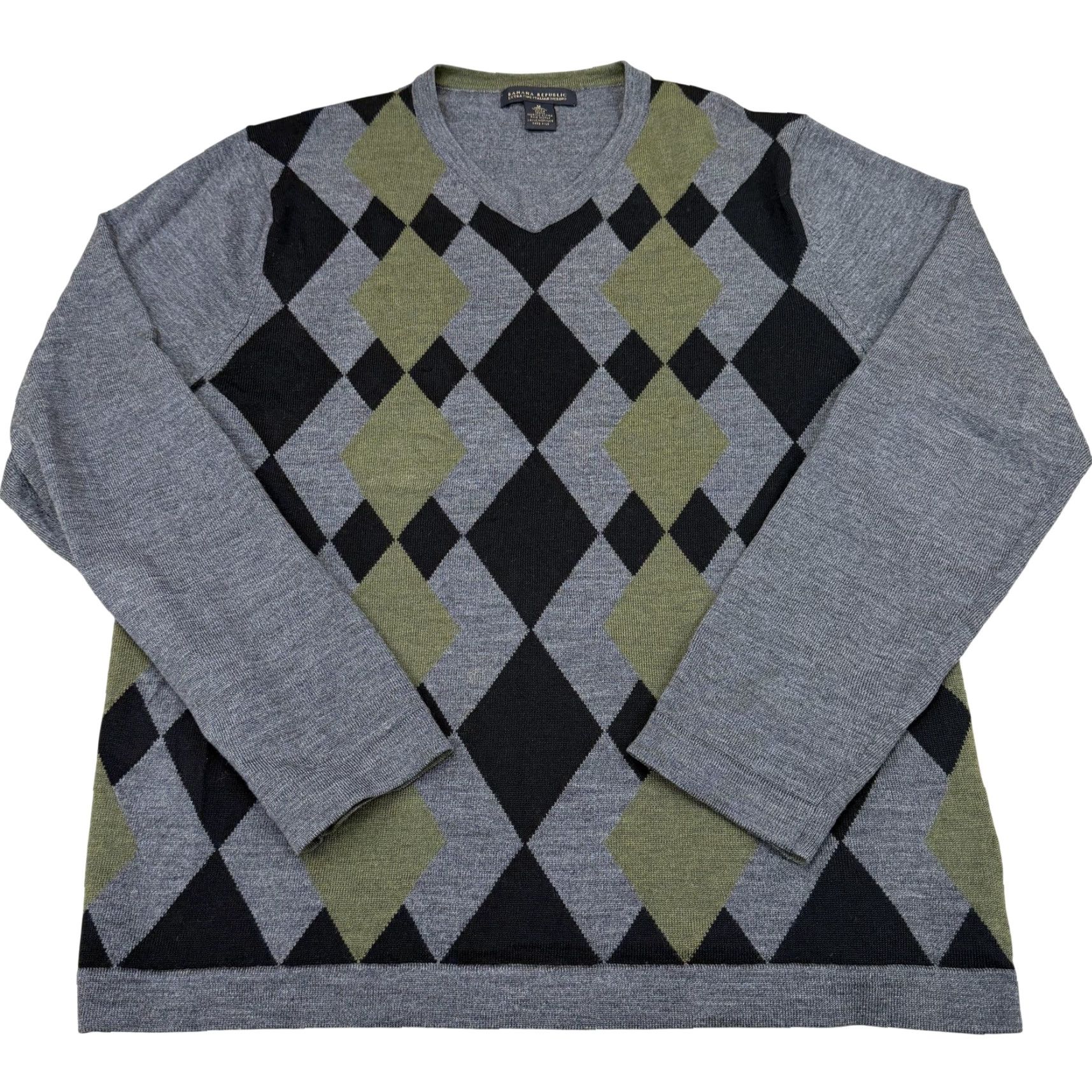 Banana Republic Banana Republic Sweater Men M Wool Gray Argyle V-Neck Pullover Knit Regular Size US M / EU 48-50 / 2 - 2 Thumbnail