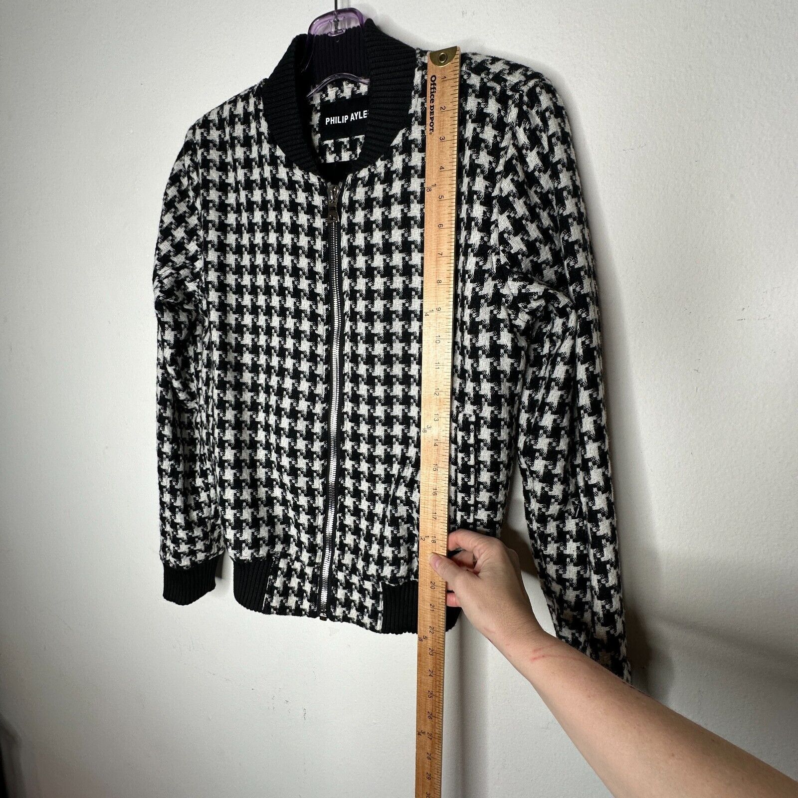Louis Philippe Philip Ayler White Black Tweed Houndstooth Bomber Jacket M Size M / US 6-8 / IT 42-44 - 6 Thumbnail
