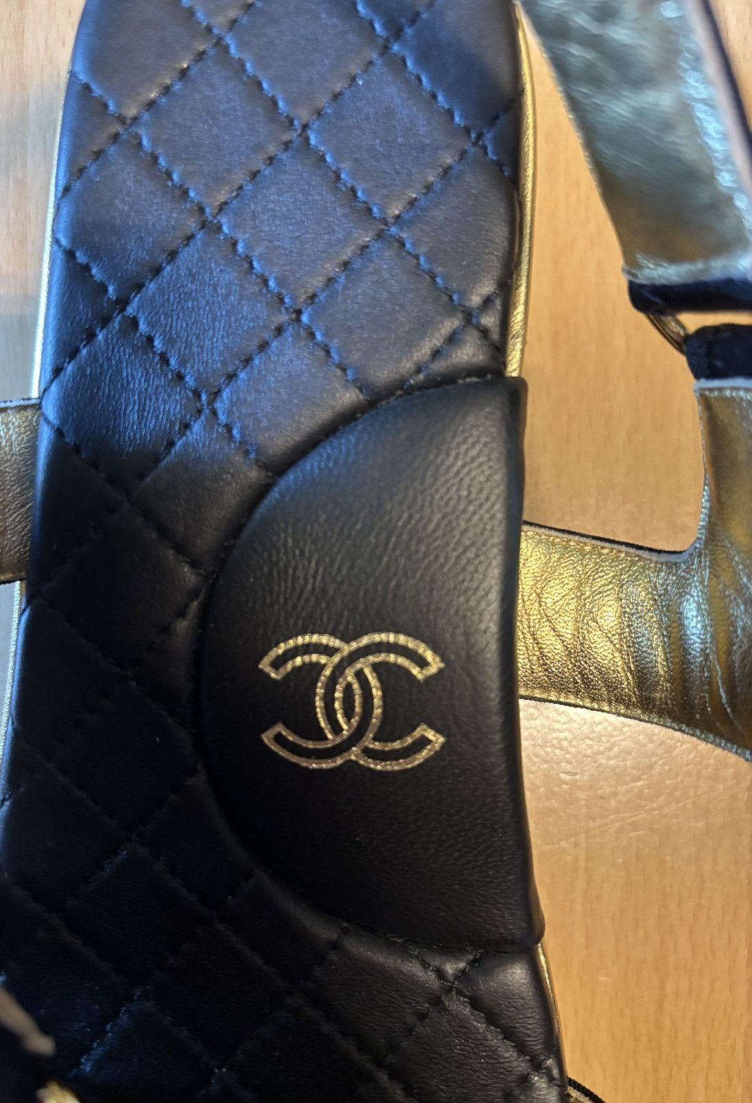 Chanel Chanel Black Satin CC Velcro Strap Flat Sandals Size US 5 / IT 35 - 8 Thumbnail