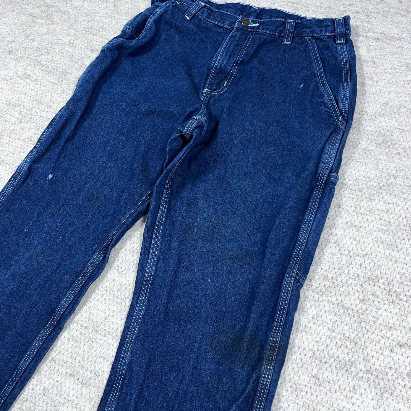 Carhartt VINTAGE Carhartt Jeans Men 32x30 Carpenter Dungaree Baggy VTG Y2K Distressed Stained Blue Denim Regular Modern Work American Classic Mens Size US 32 / EU 48 - 7 Thumbnail