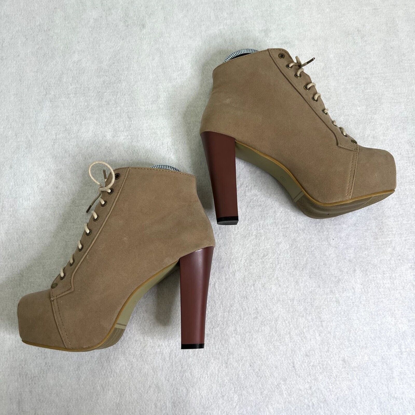 Other Tan Platform Heel Lace Up Ankle Booties Size US 7.5 / IT 37.5 - 3 Thumbnail