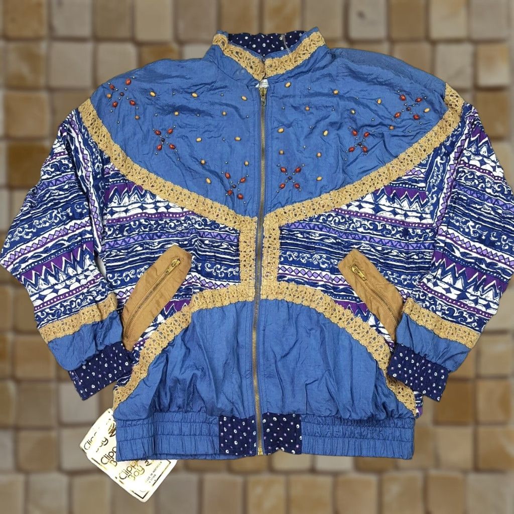 Vintage VINTAGE Beaded Purple Blue Aztec Women's Size M Zip Up Retro Windbreaker Jacket Size M / US 6-8 / IT 42-44 - 1 Thumbnail