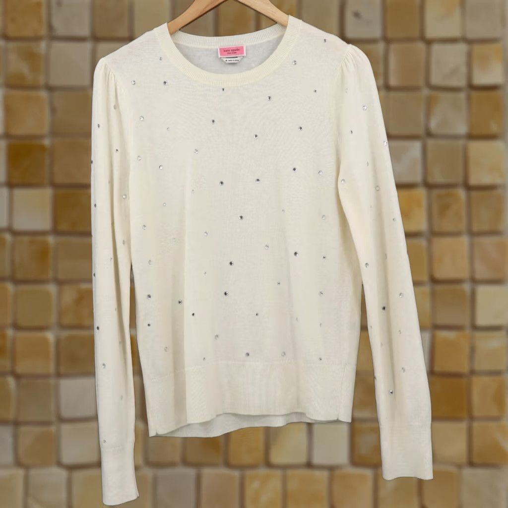 Vintage Kate Spade Women's Sweater Knit Rhinestone White M Size M / US 6-8 / IT 42-44 - 1 Thumbnail
