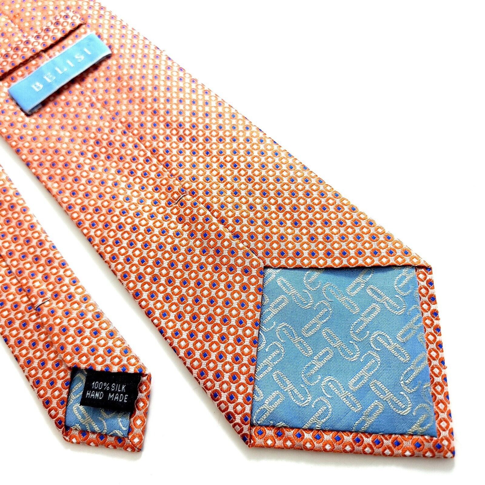 Designer Belisi Woven Orange Blue Geometric Wide Silk Tie Size ONE SIZE - 6 Thumbnail