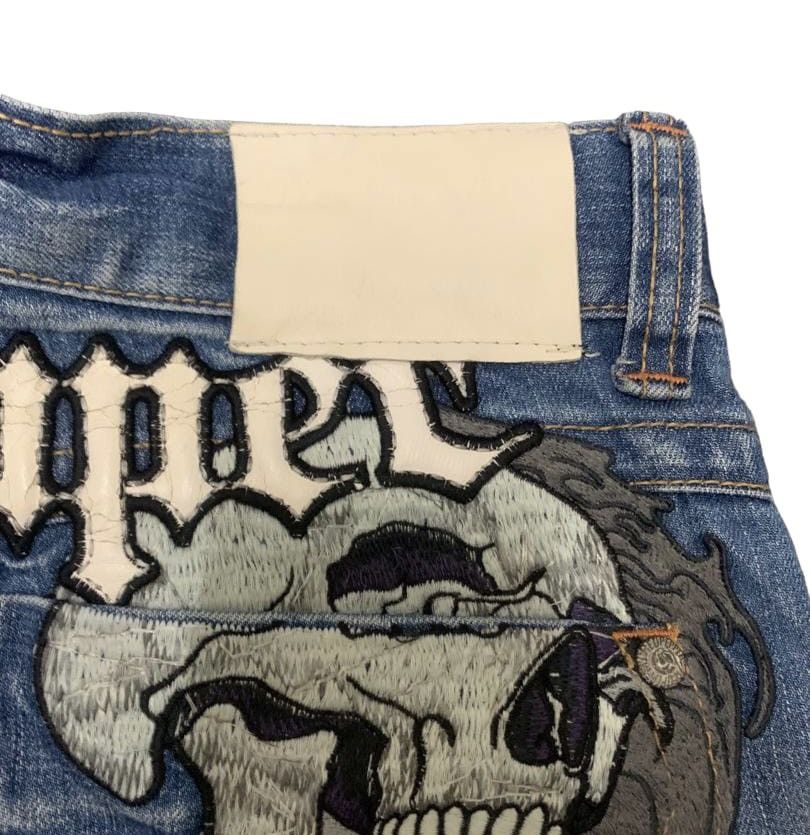 If Six Was Nine Vintage Red Pepper Embroidery Skull Faded Blue Jeans Size US 33 - 6 Thumbnail
