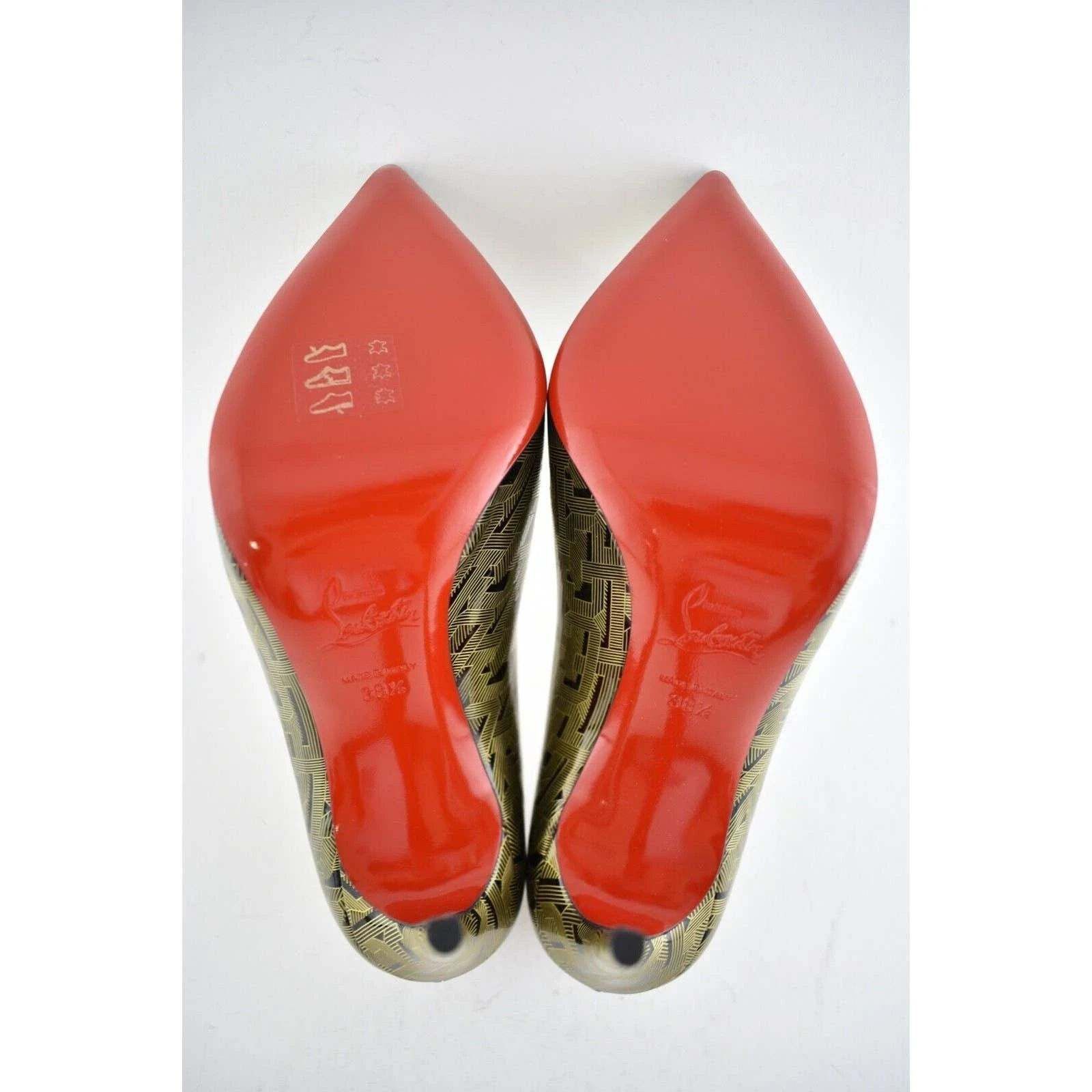Christian Louboutin Christian Louboutin Pigalle Follies 100 Patent Black Gold CL Size US 8.5 / IT 38.5 - 9 Thumbnail