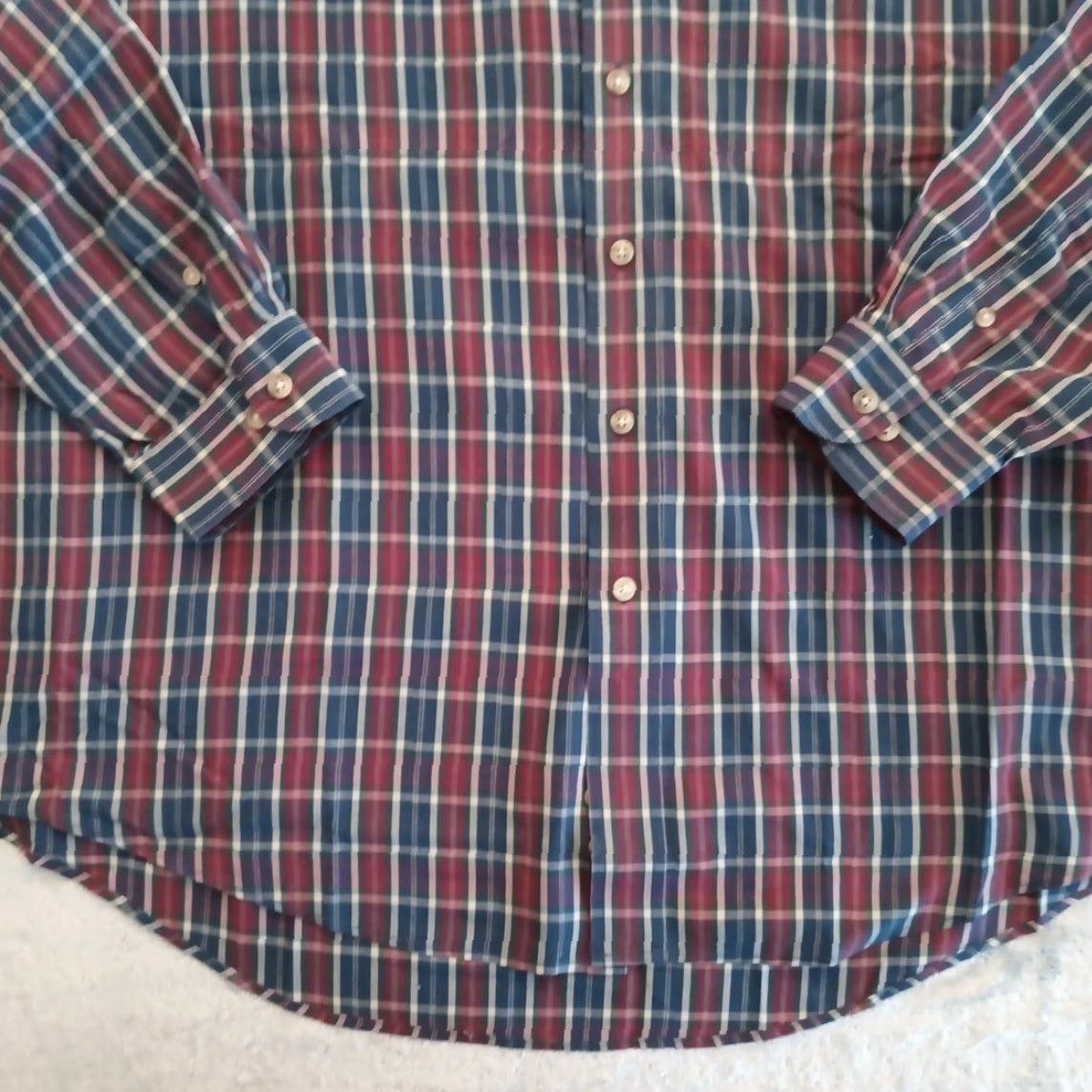 Van Heusen Van Heusen Mens XL Shirt Plaid Long Sleeve Button-Down Cotton Blend Blue Red Size US XL / EU 56 / 4 - 4 Thumbnail