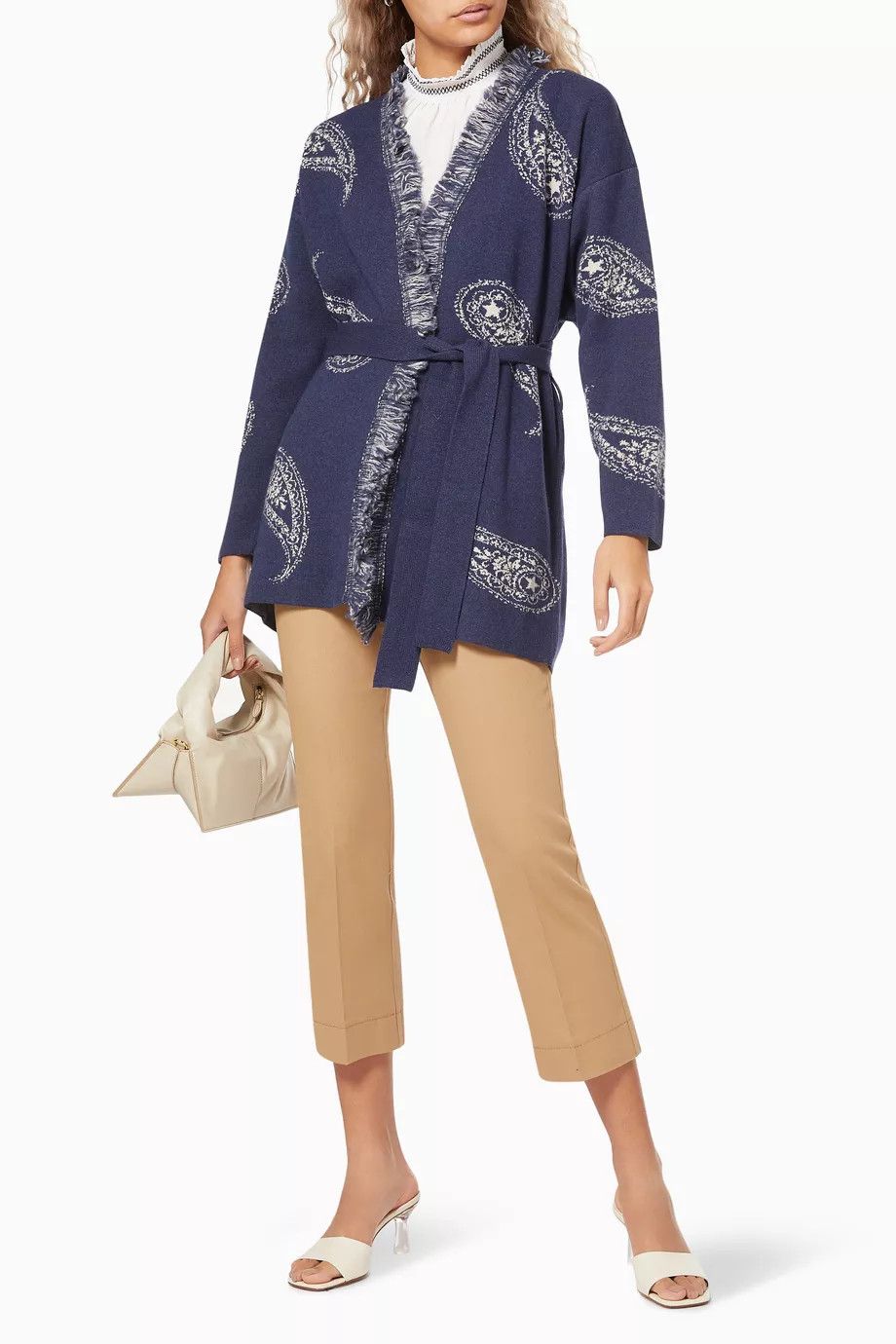 Marella Marella Sonale Cardigan in Cashmere Jacquard Wool Blend Size M / US 6-8 / IT 42-44 - 7 Thumbnail