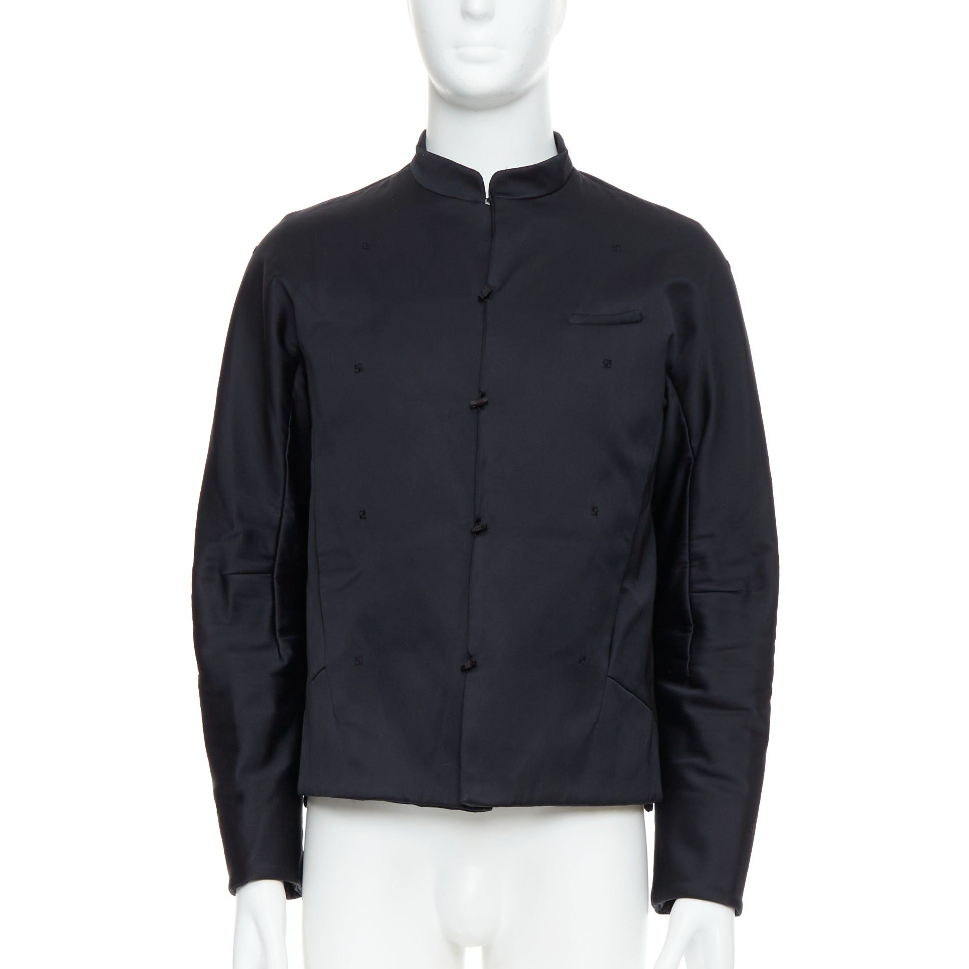 SHIATZY CHEN black cotton blend silky embroidered padded coat IT48 M