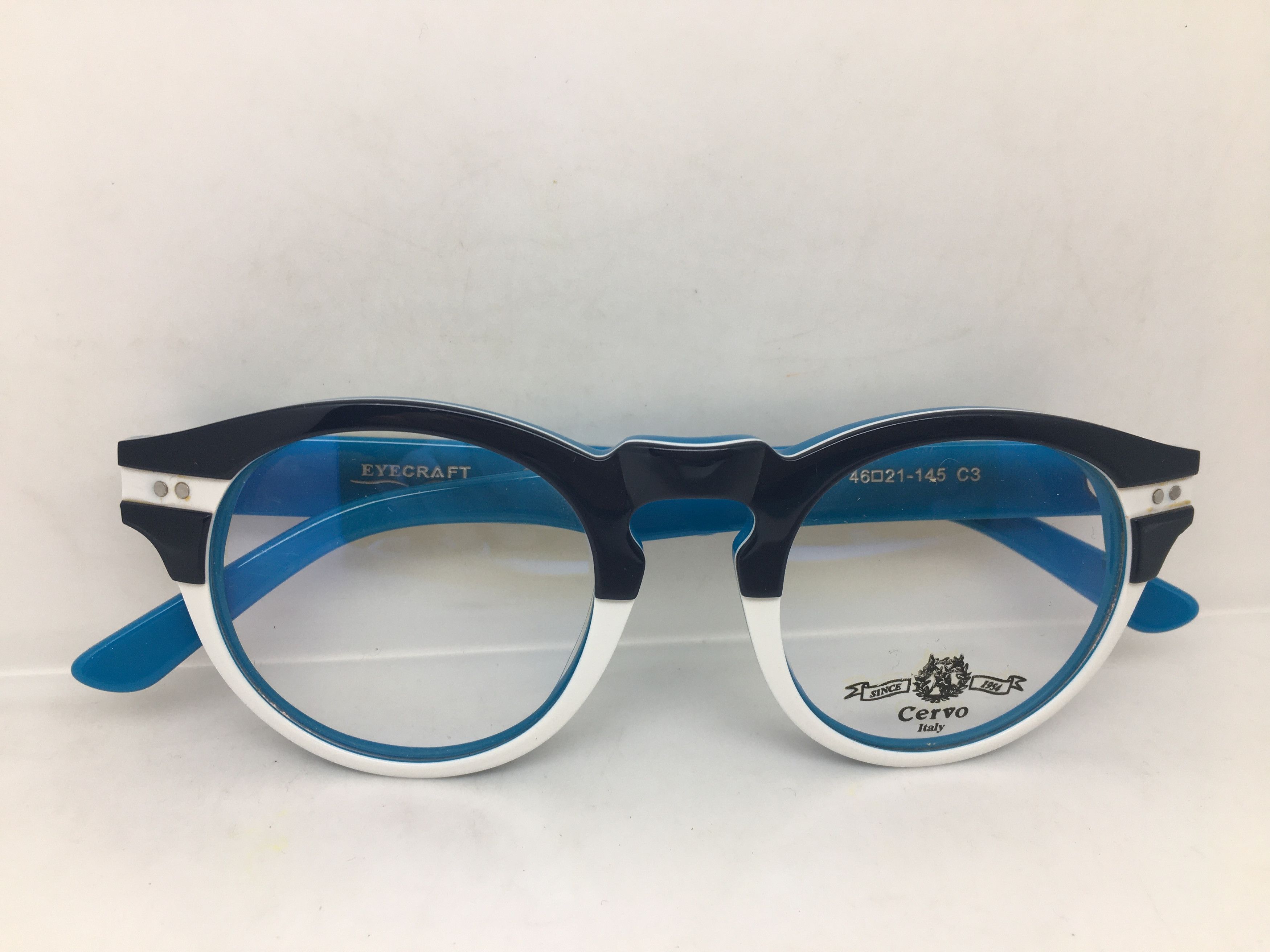 Other EYECRAFT Black White Blue Keyhole Eyeglasses Frame Size ONE SIZE - 7 Thumbnail