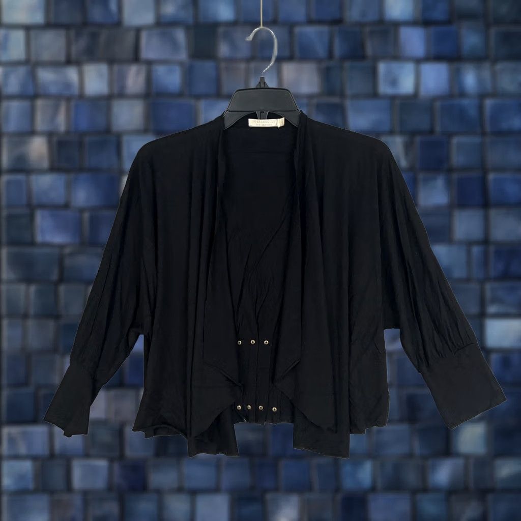 Vintage Testimony Los Angeles Cardigan Womens Small Black Drape Open Studded Jacket Y2K Size S / US 4 / IT 40 - 1 Thumbnail