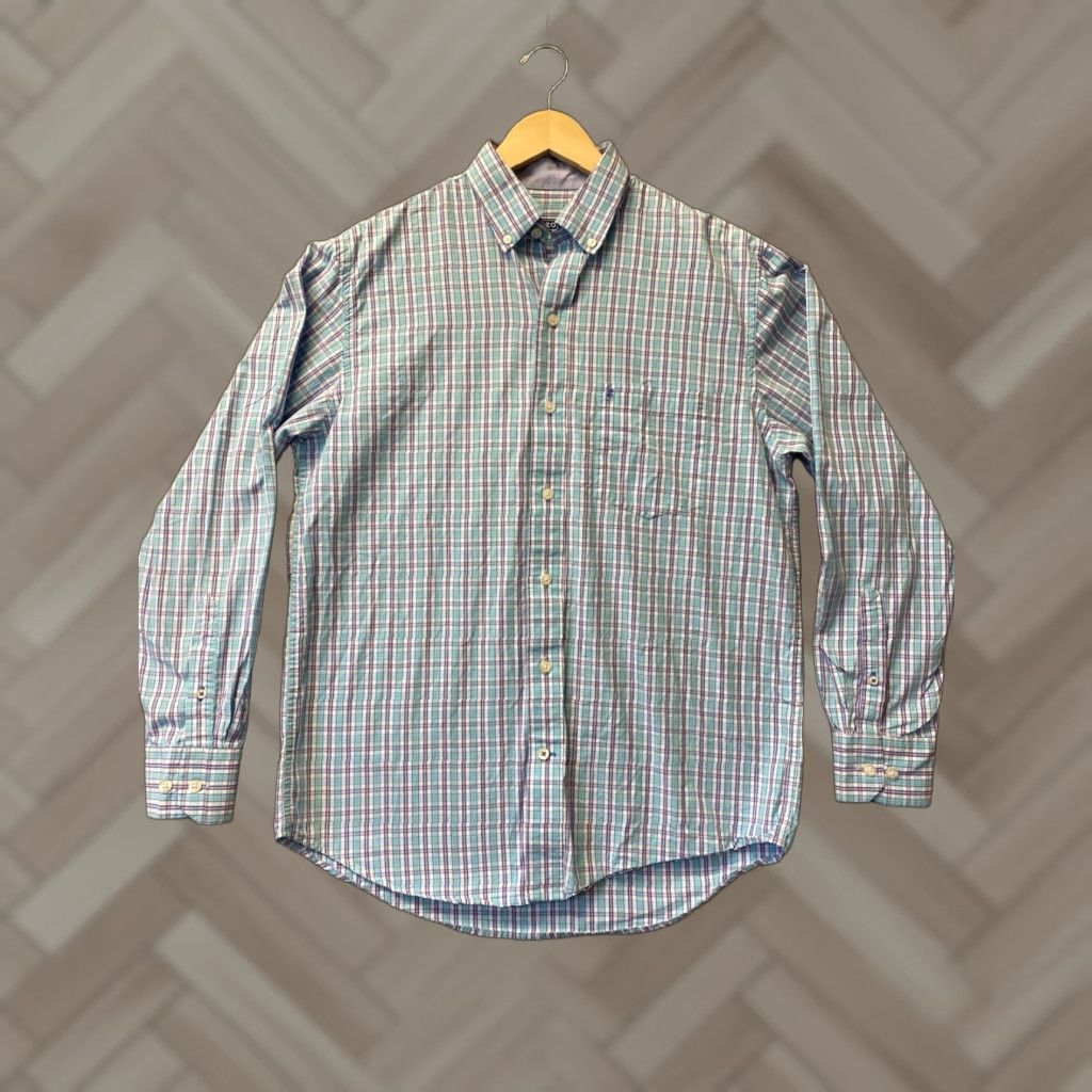 Izod IZOD Button Shirt Men M Turquoise Plaid Cotton / 0536 Size US M / EU 48-50 / 2 - 1 Thumbnail