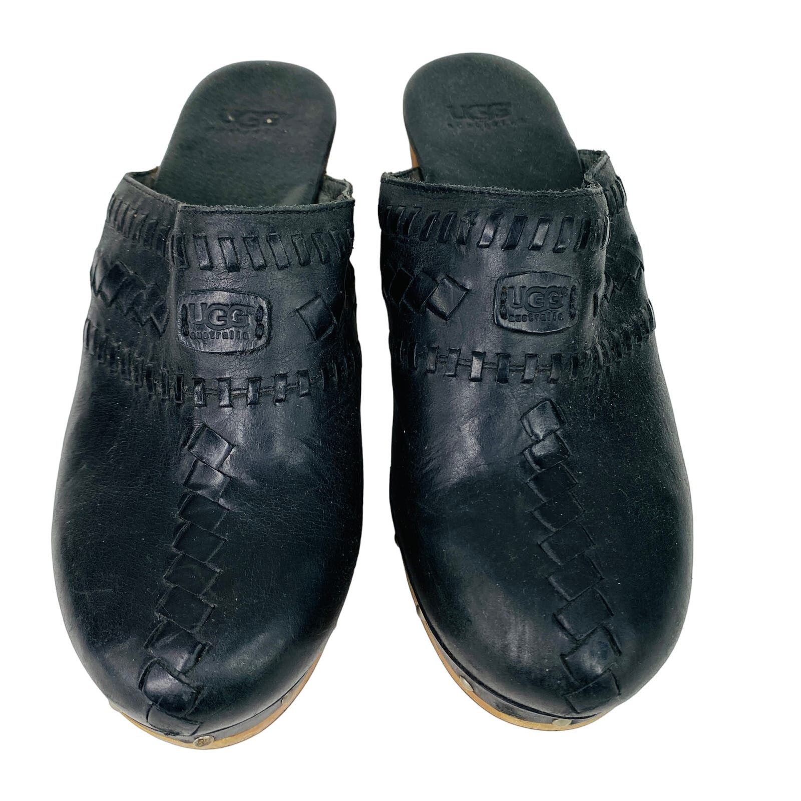 Other Ugg Australia Vivica Woven Black Leather Clogs 8 Studs Size US 8 / IT 38 - 2 Thumbnail