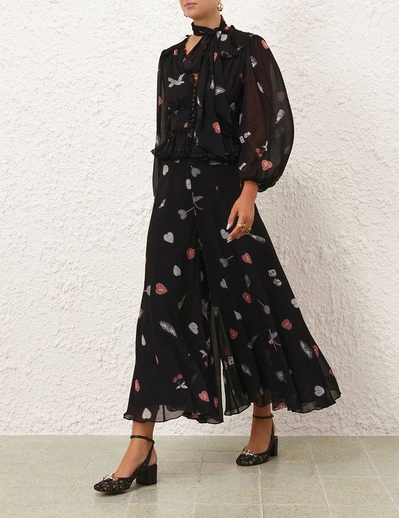 Zimmermann oc11z0226 Crush Flared Culotte Skirt In Black Size 34" / US 12 / IT 48 - 2 Thumbnail